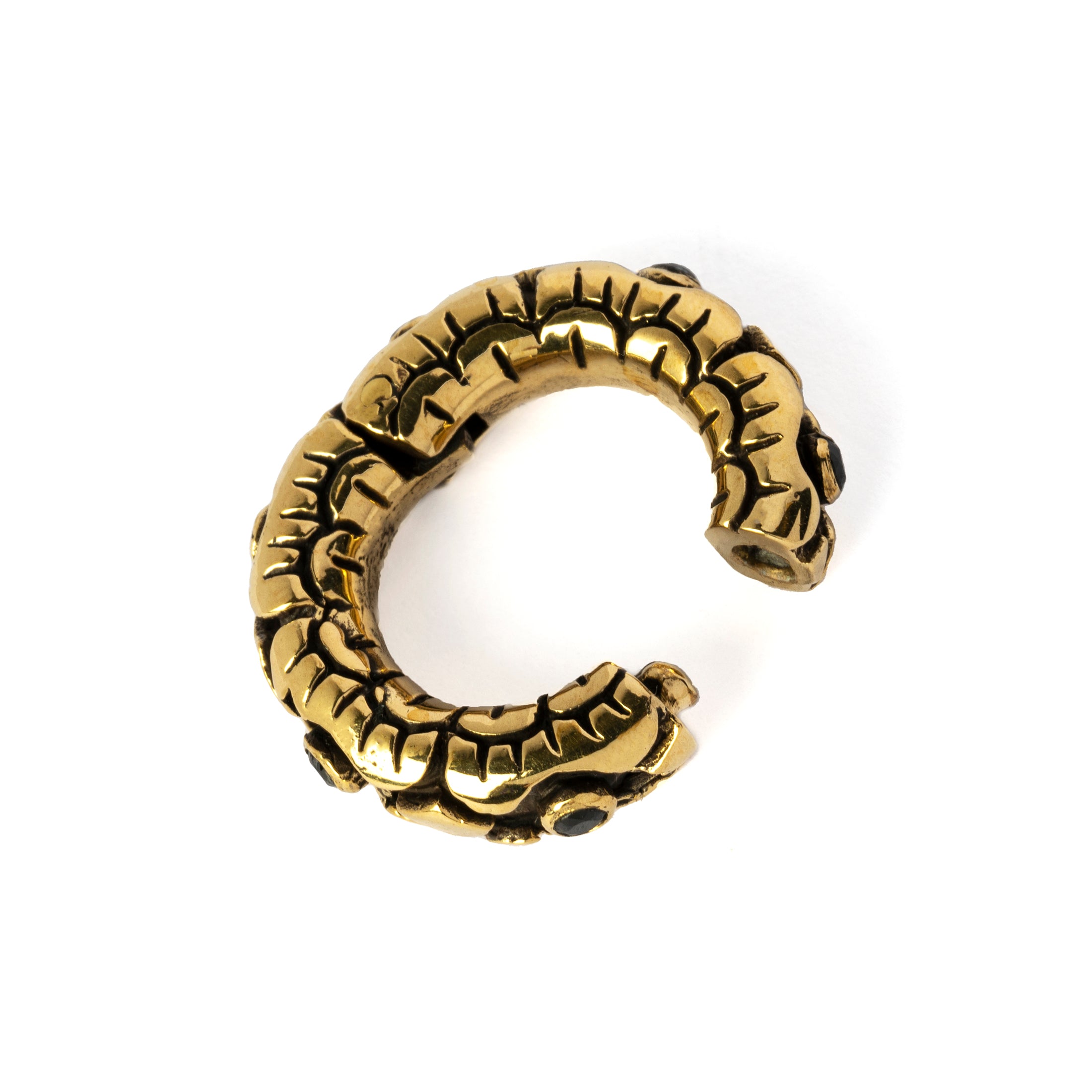 golden brass Ashara hoop hangers with black Spinel click on closure view