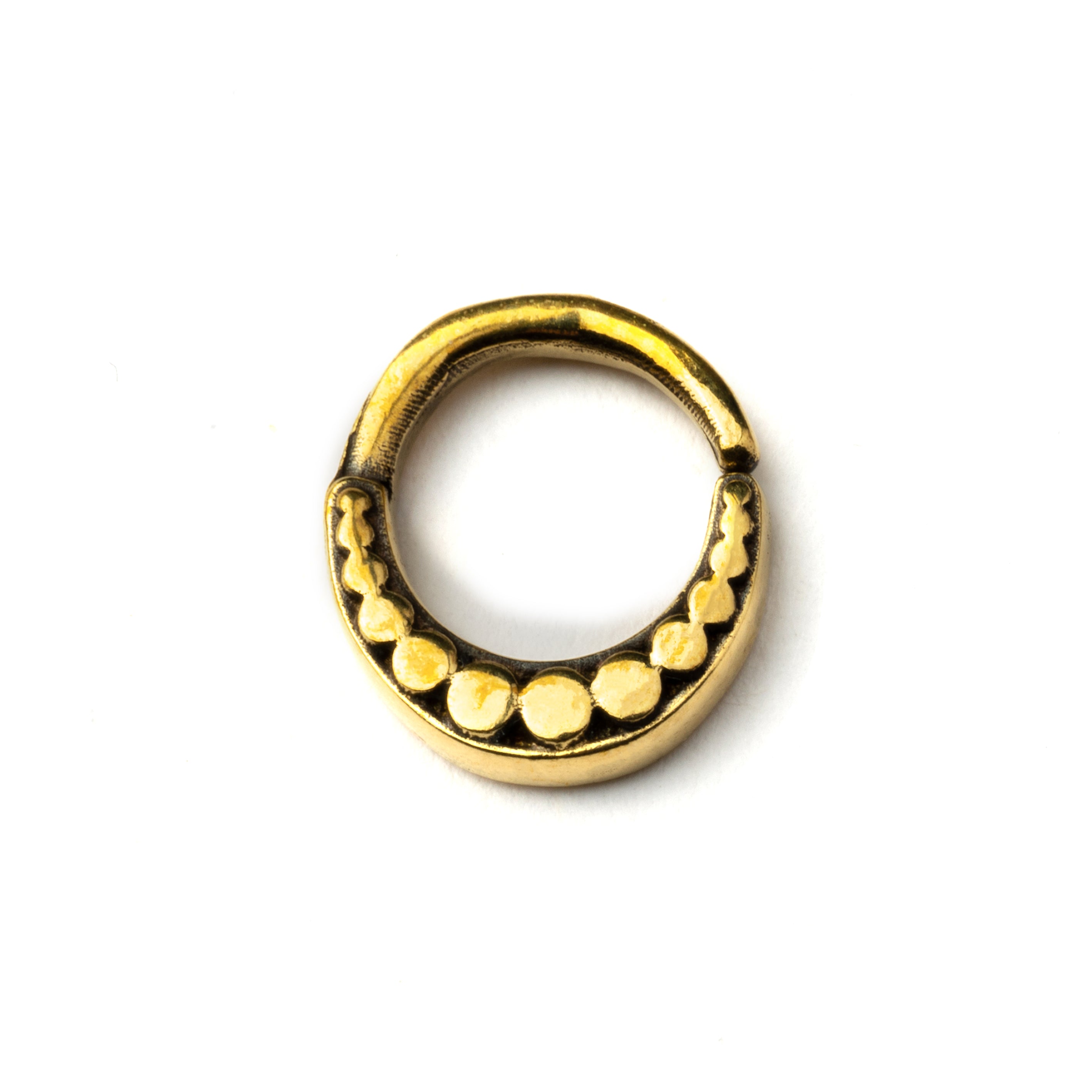 Dayak golden brass septum ring frontal view