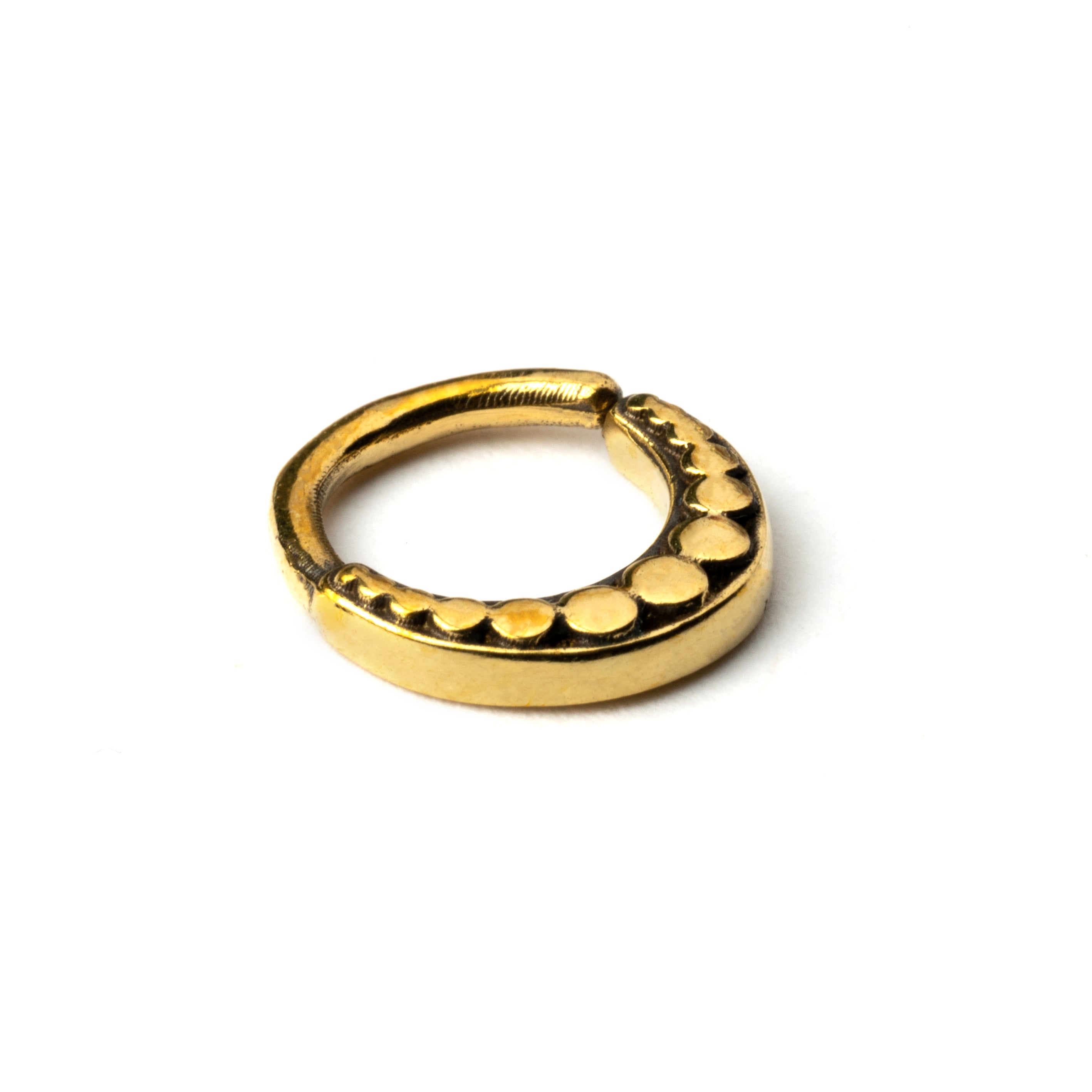 Dayak golden brass septum ring side view