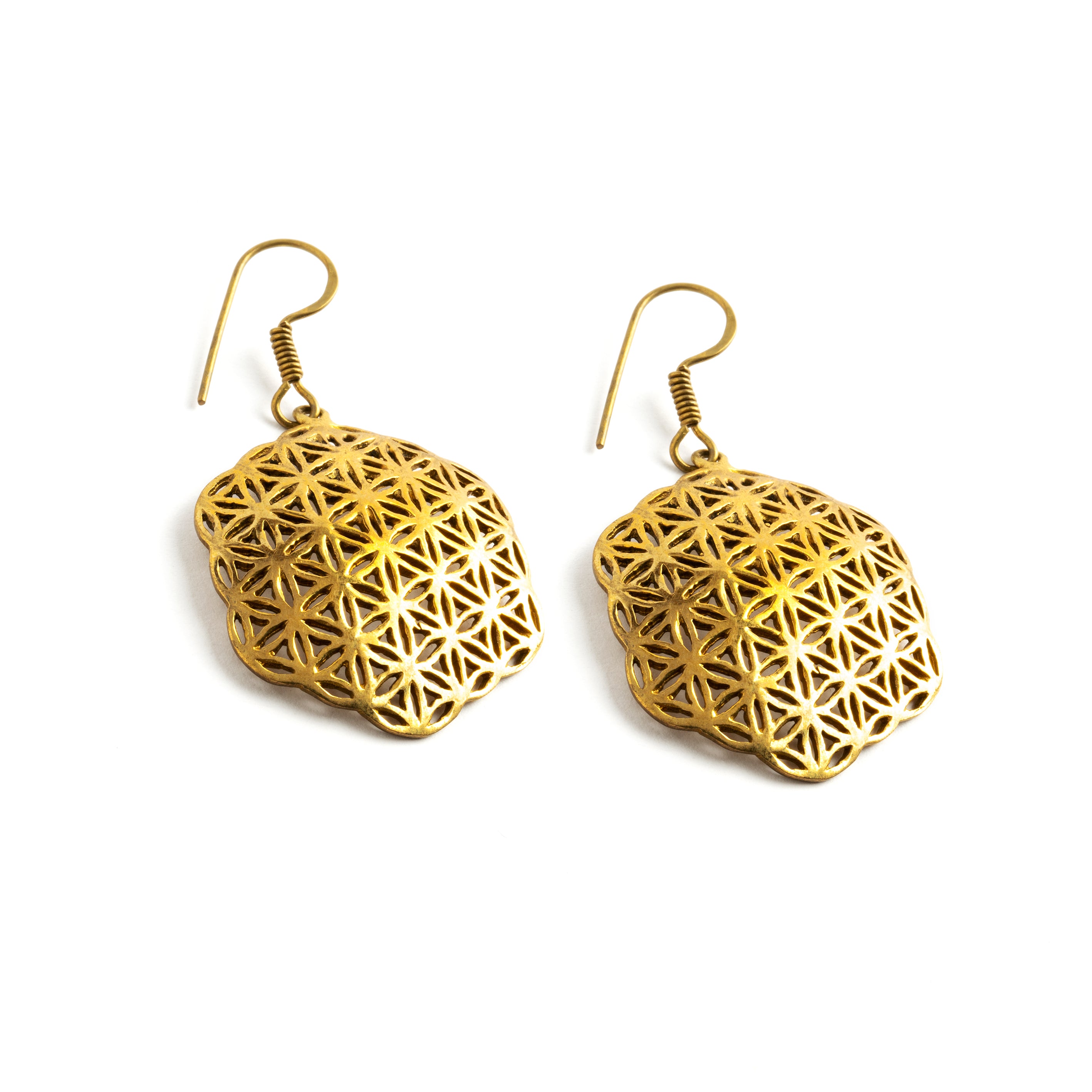 Brass Flower Of Life Earrings left side view