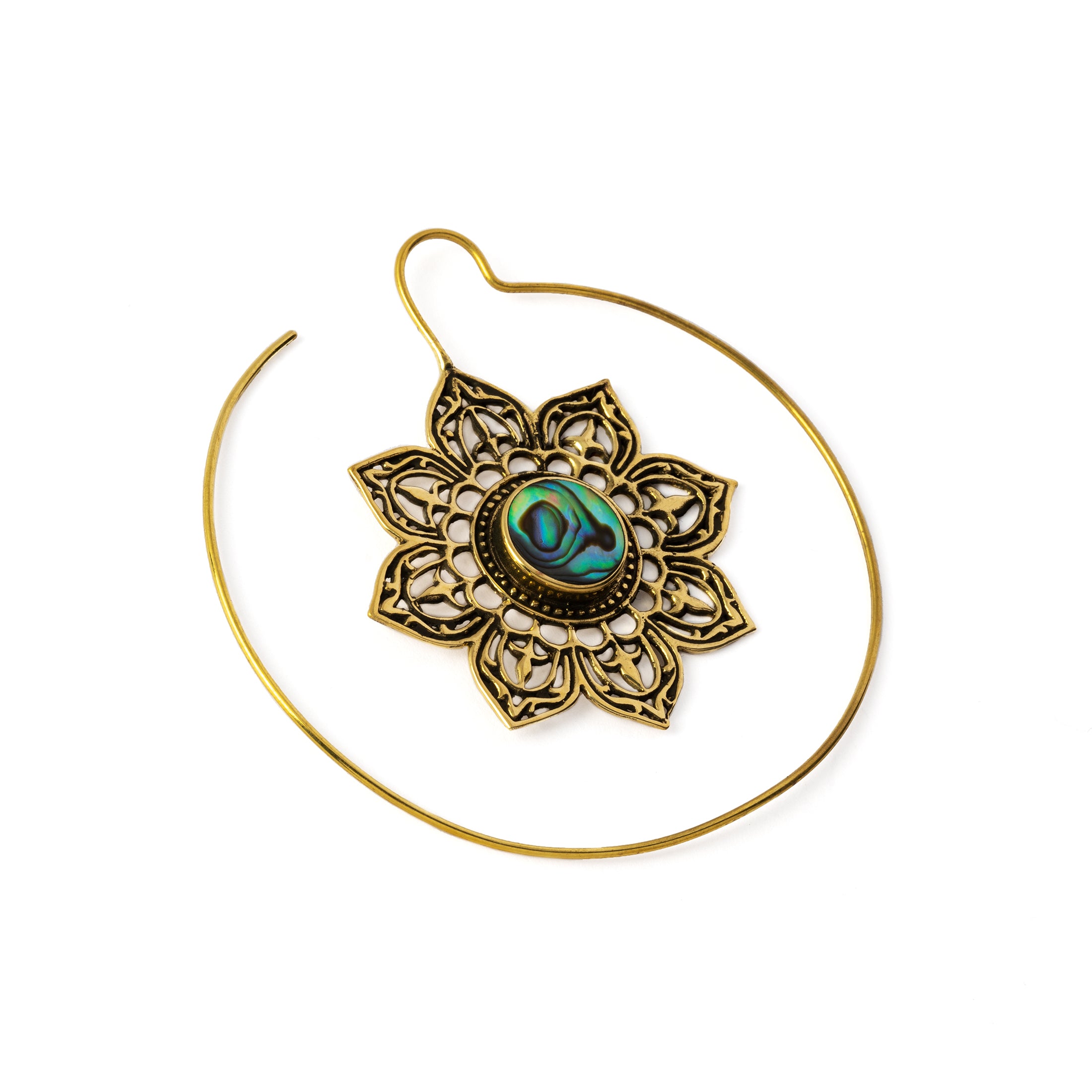 Brass Star and Abalone Earrings left side view