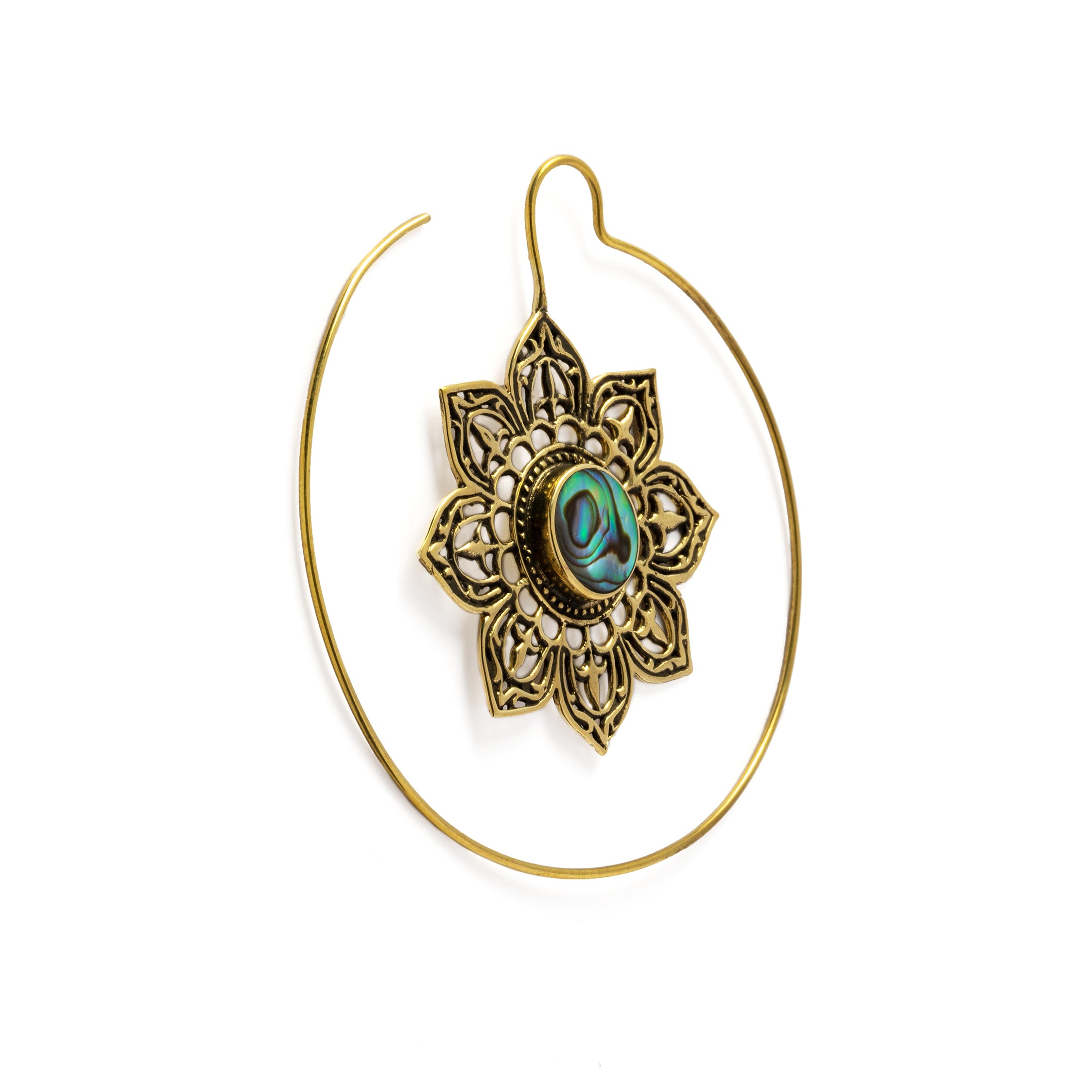 Brass Star and Abalone Earrings side view