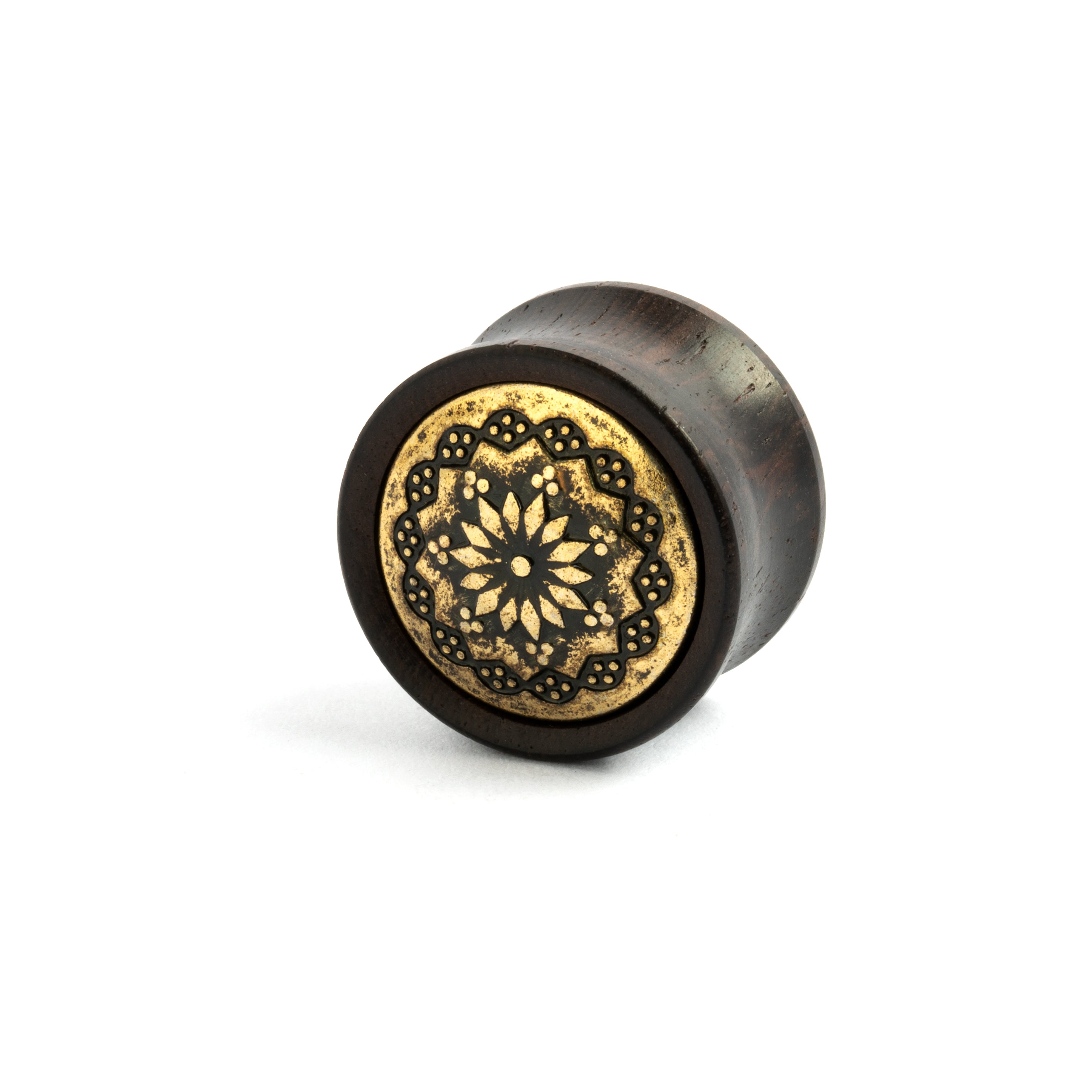Brass-and-Eboney-Wood-Ear-Plugs-with-Floral-Mandala_1