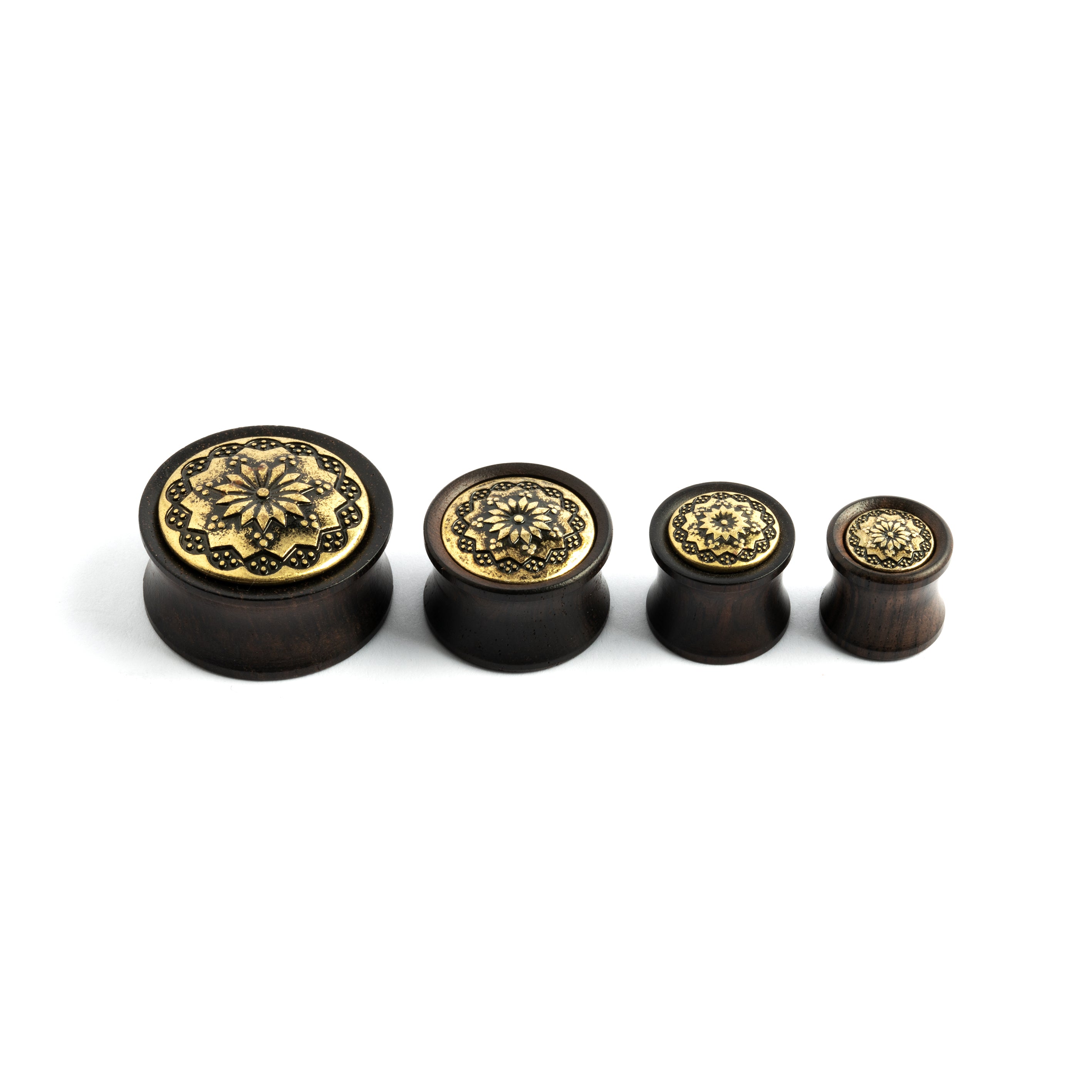 Brass-and-Eboney-Wood-Ear-Plugs-with-Floral-Mandala_4