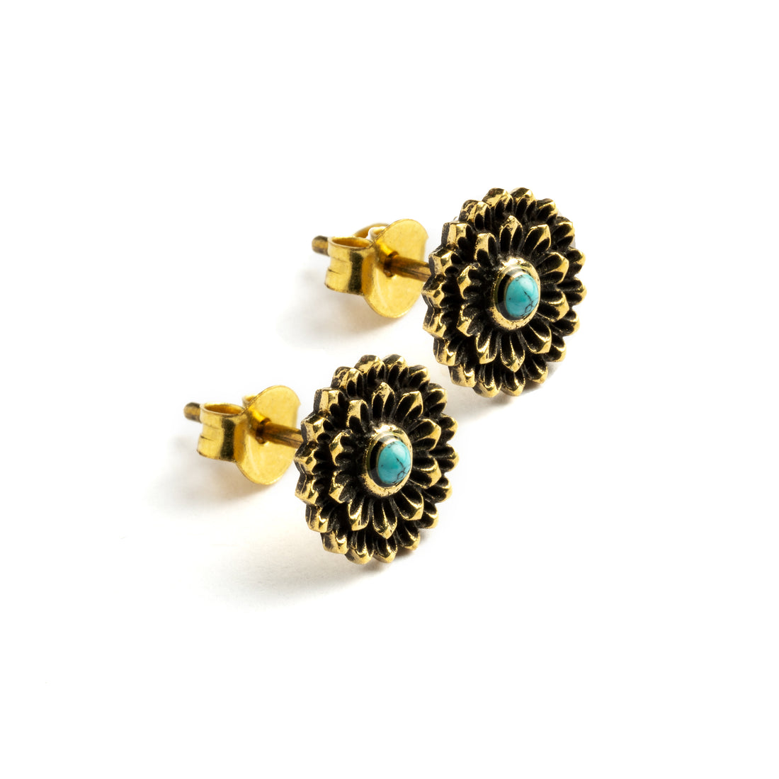 Brass-lotus-stud-earring-with-turquoise_1