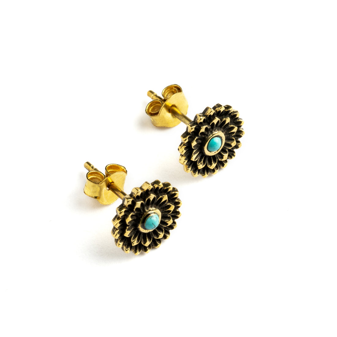Brass-lotus-stud-earring-with-turquoise_2