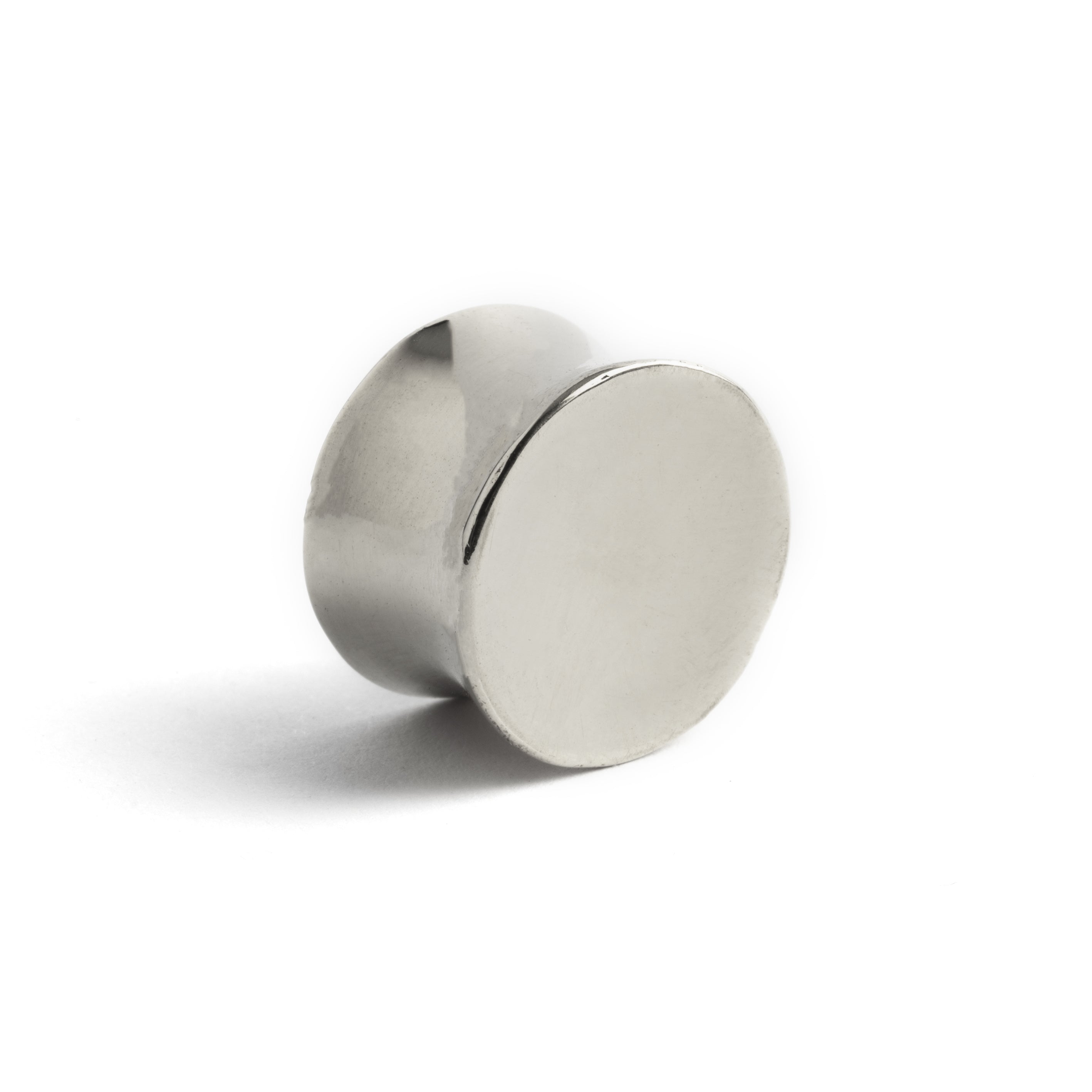 single silver ear plug with abalone inlay back view