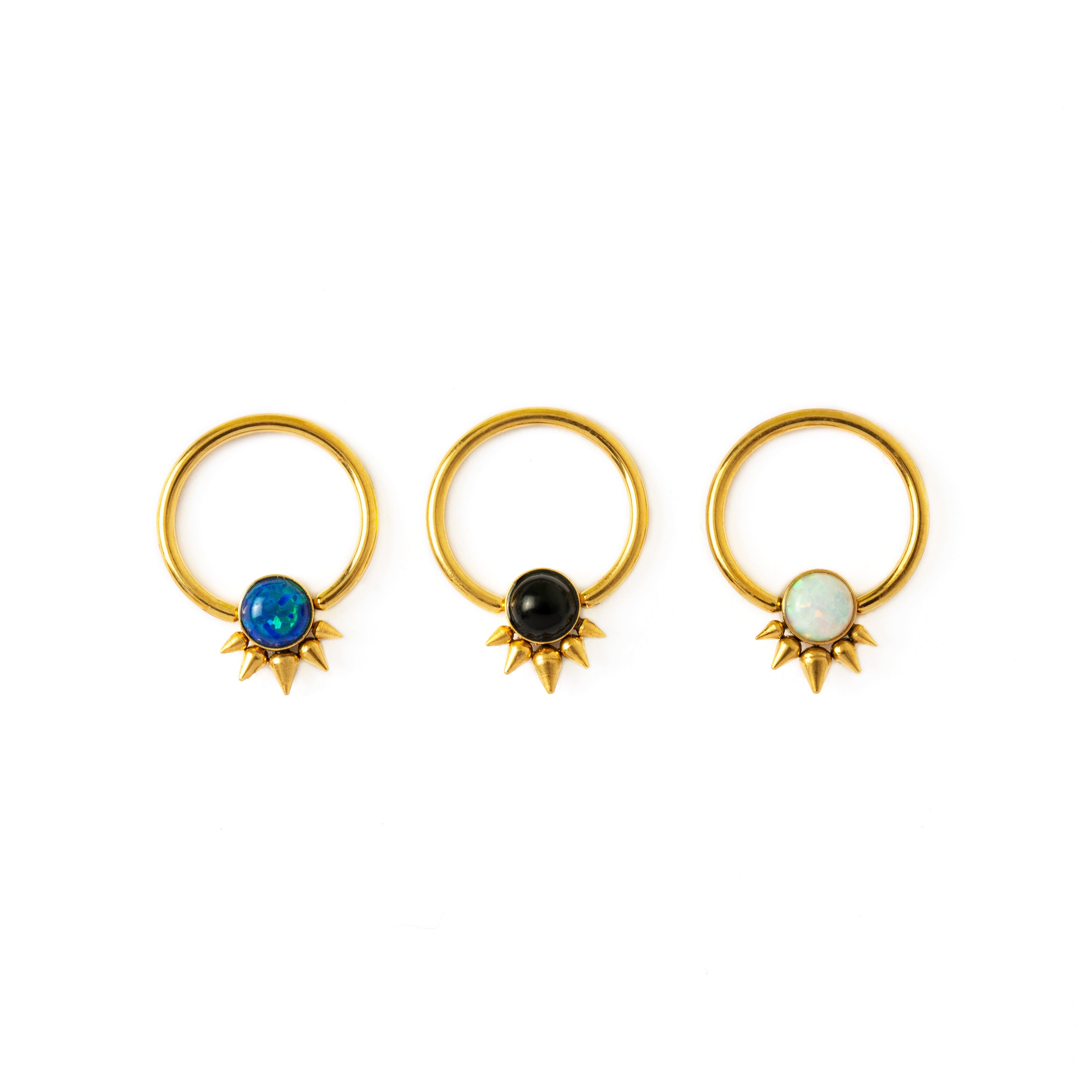 Brenna BCR with black Onyx, opal & blue opal right side view