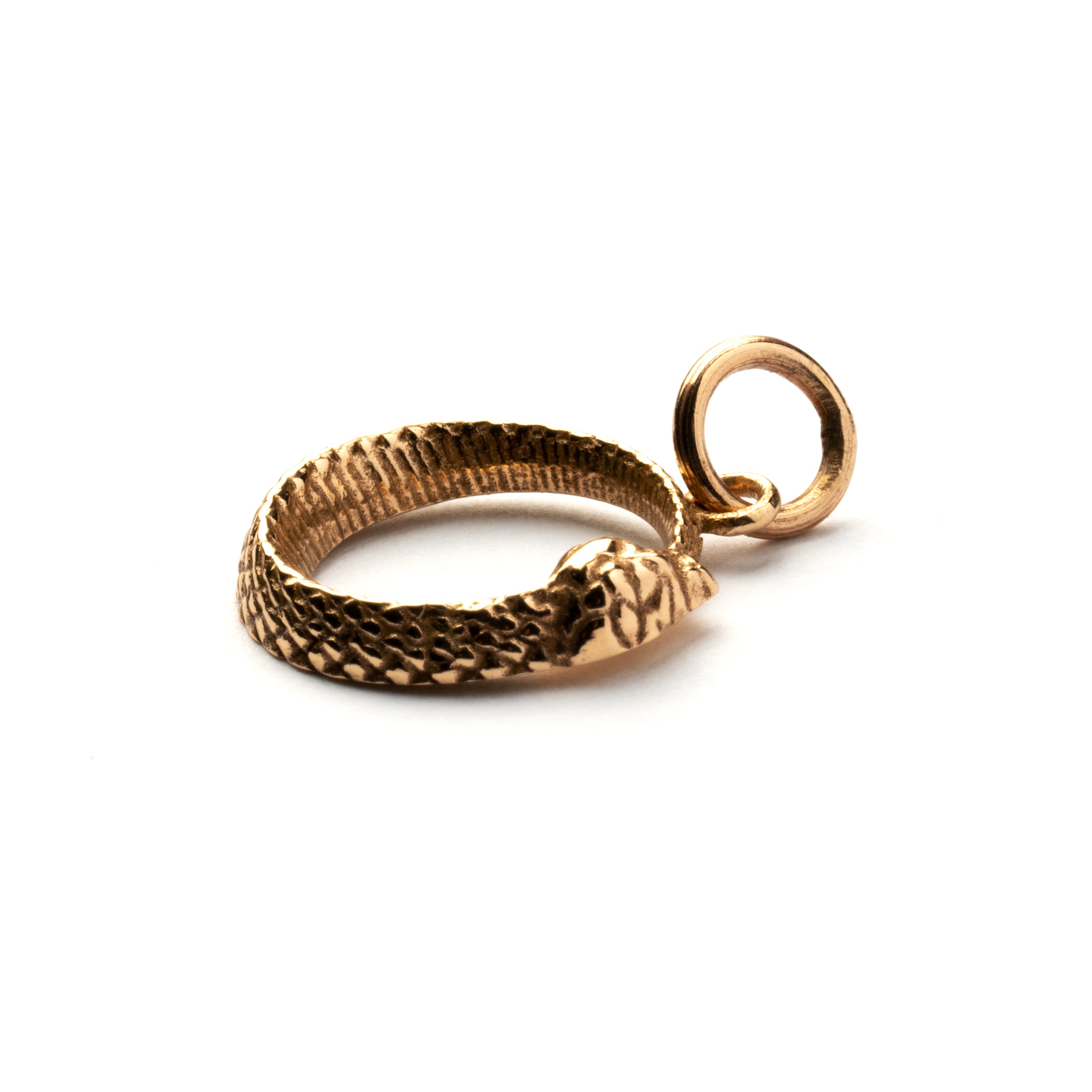 Tiny Bronze Ouroboros snake Charm necklace side view