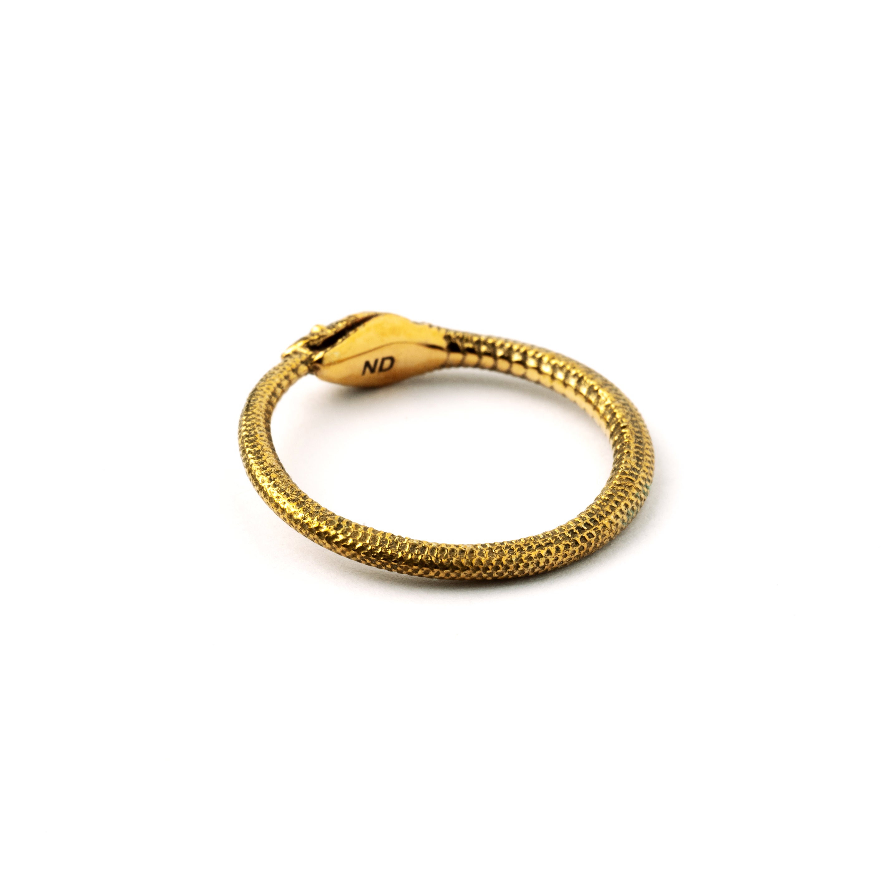 Bronze Ouroboros snake band ring back view