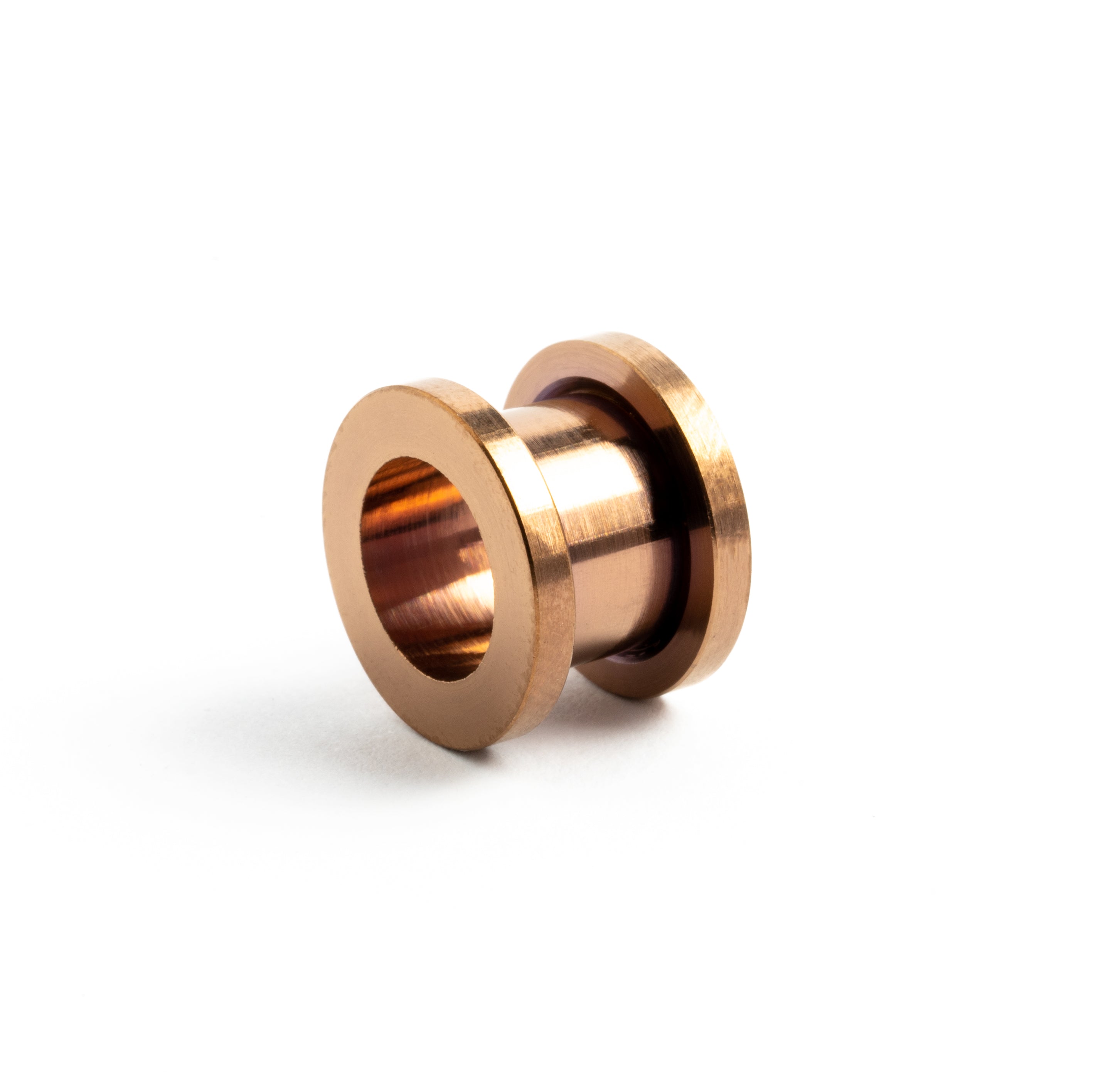 single bronze surgical steel ear tunnel with double flared ends back view