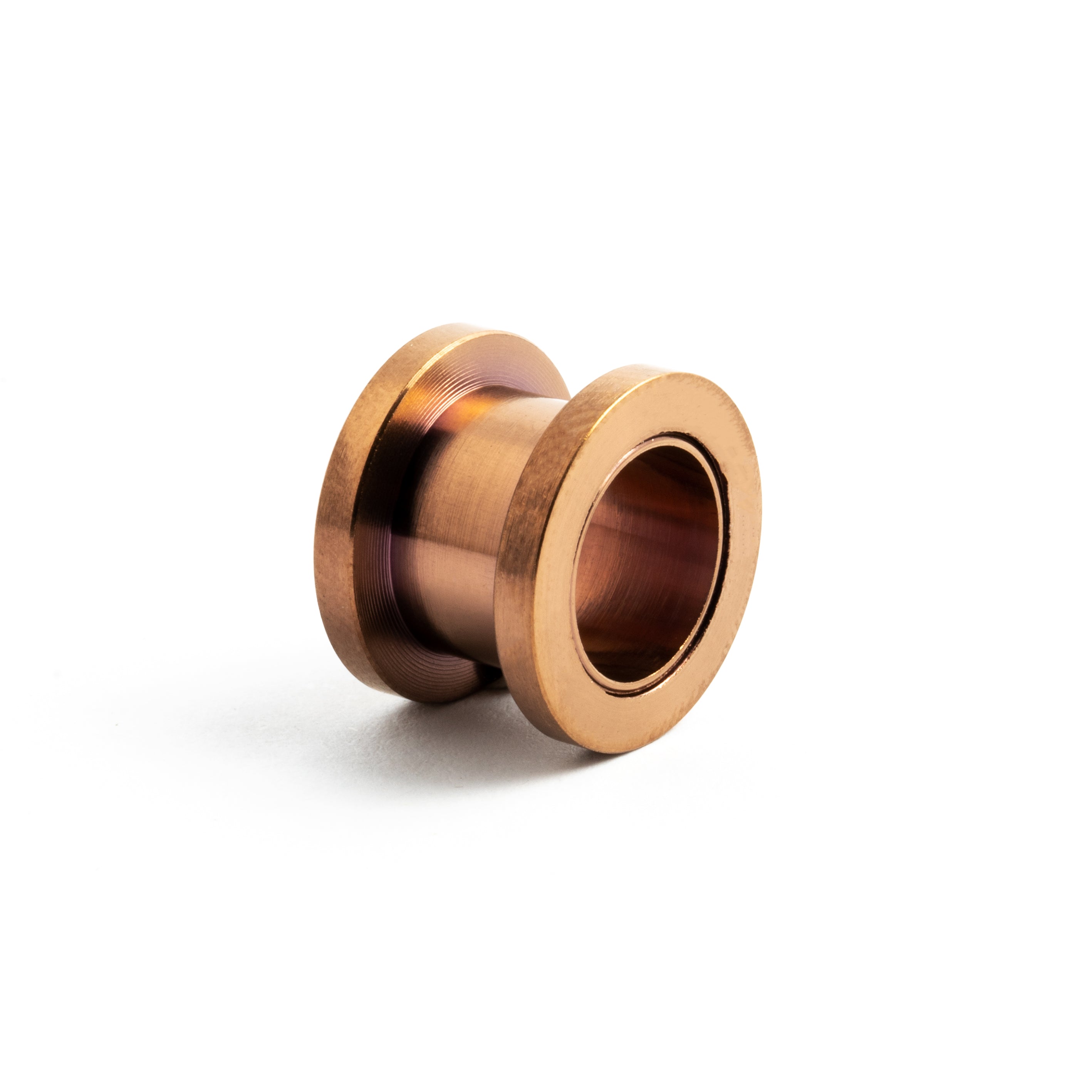 single bronze surgical steel ear tunnel with double flared ends right side view