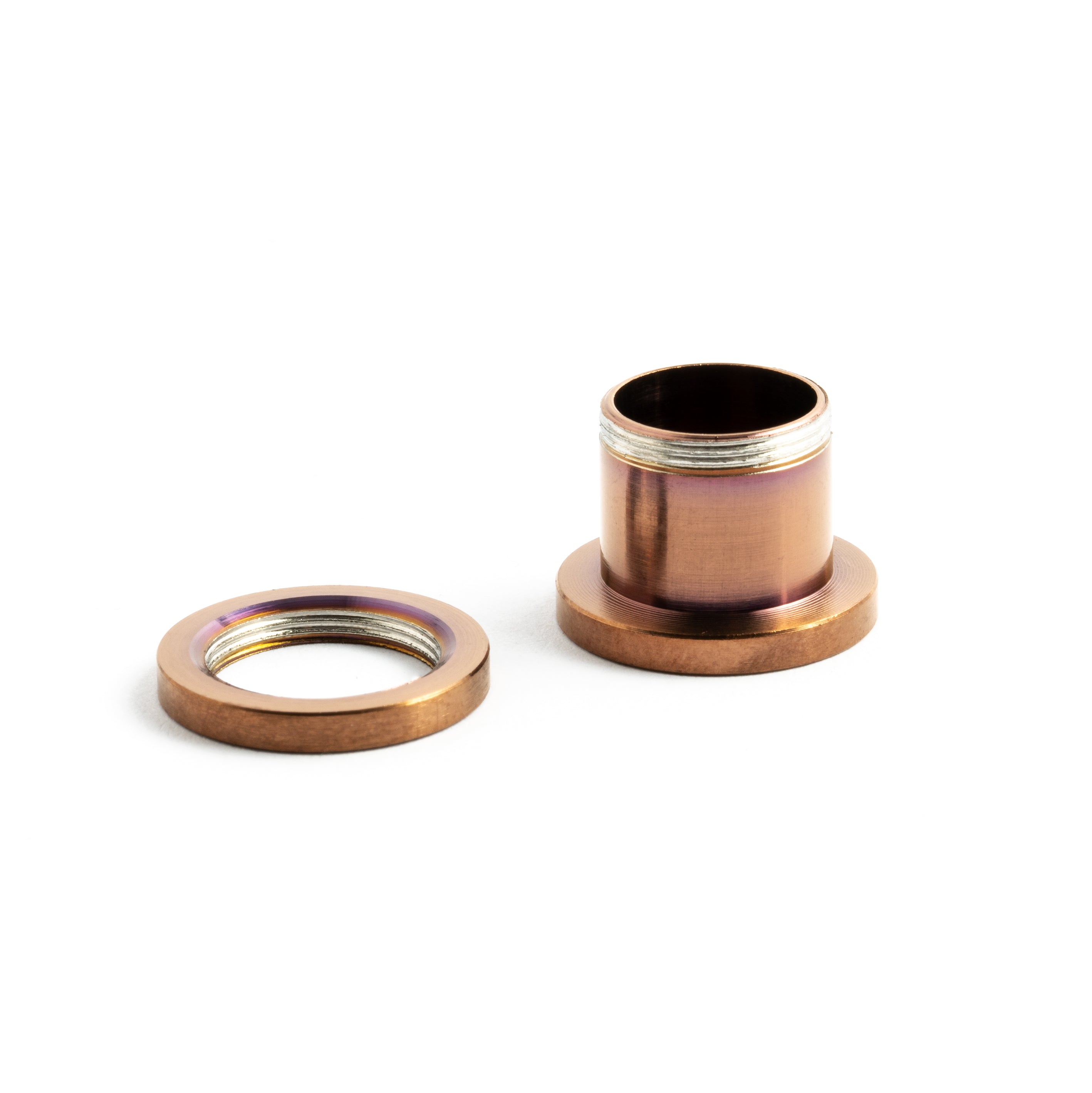 single bronze surgical steel ear tunnel with double flared ends screw back closure view