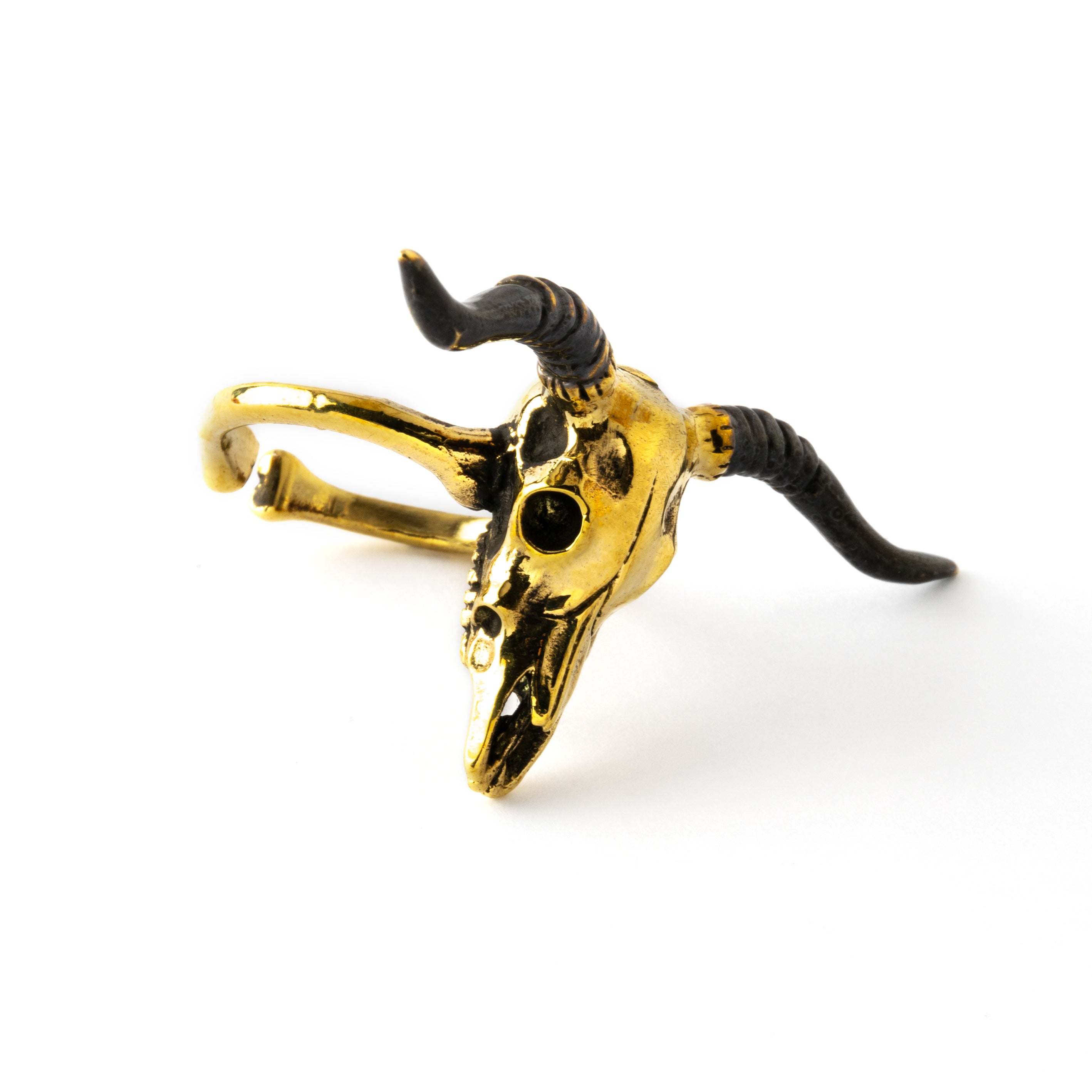 golden bull skull adjustable ring
