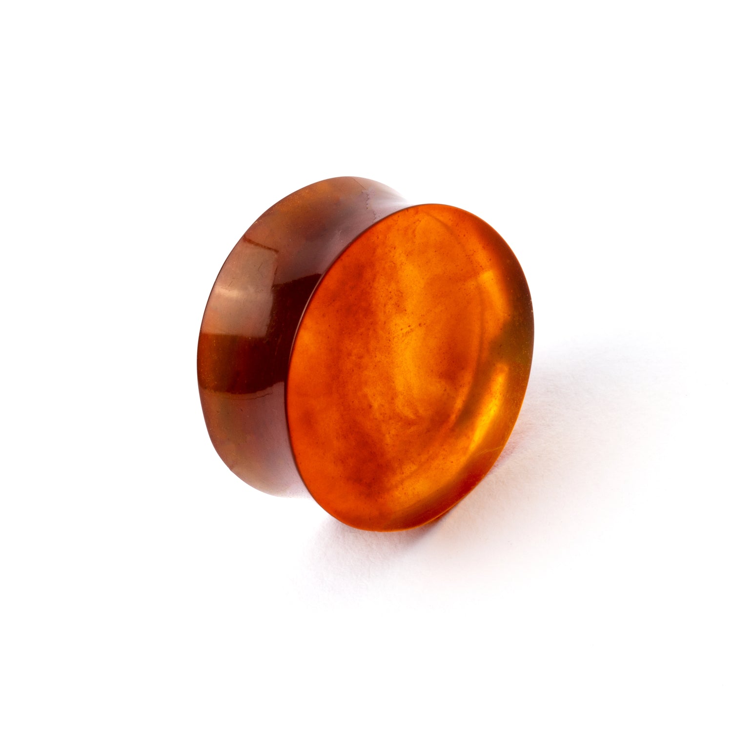 single Burmese Amber double flare stone ear plug right side view