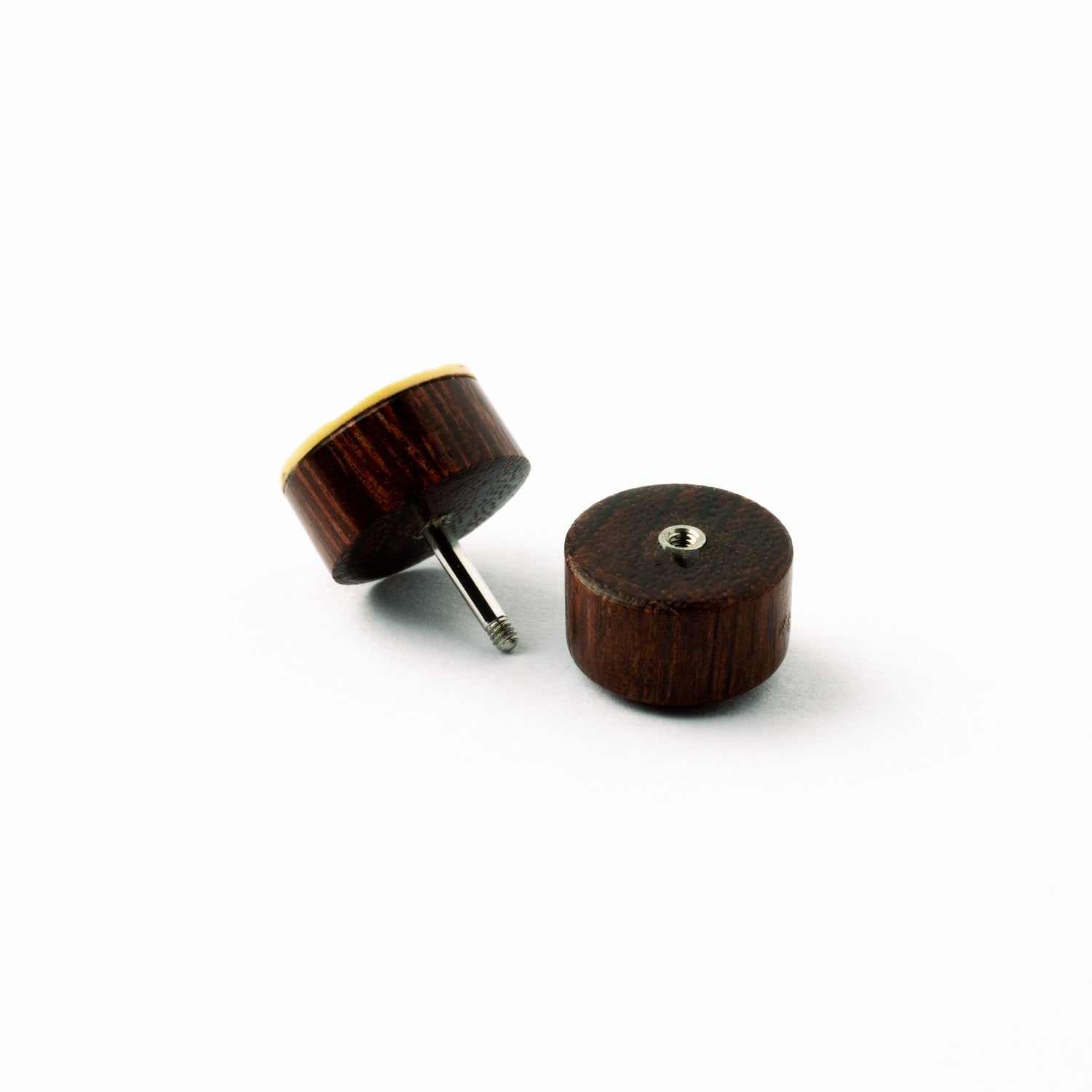 wood Flower of Life fake plugs gauge earrings right side view