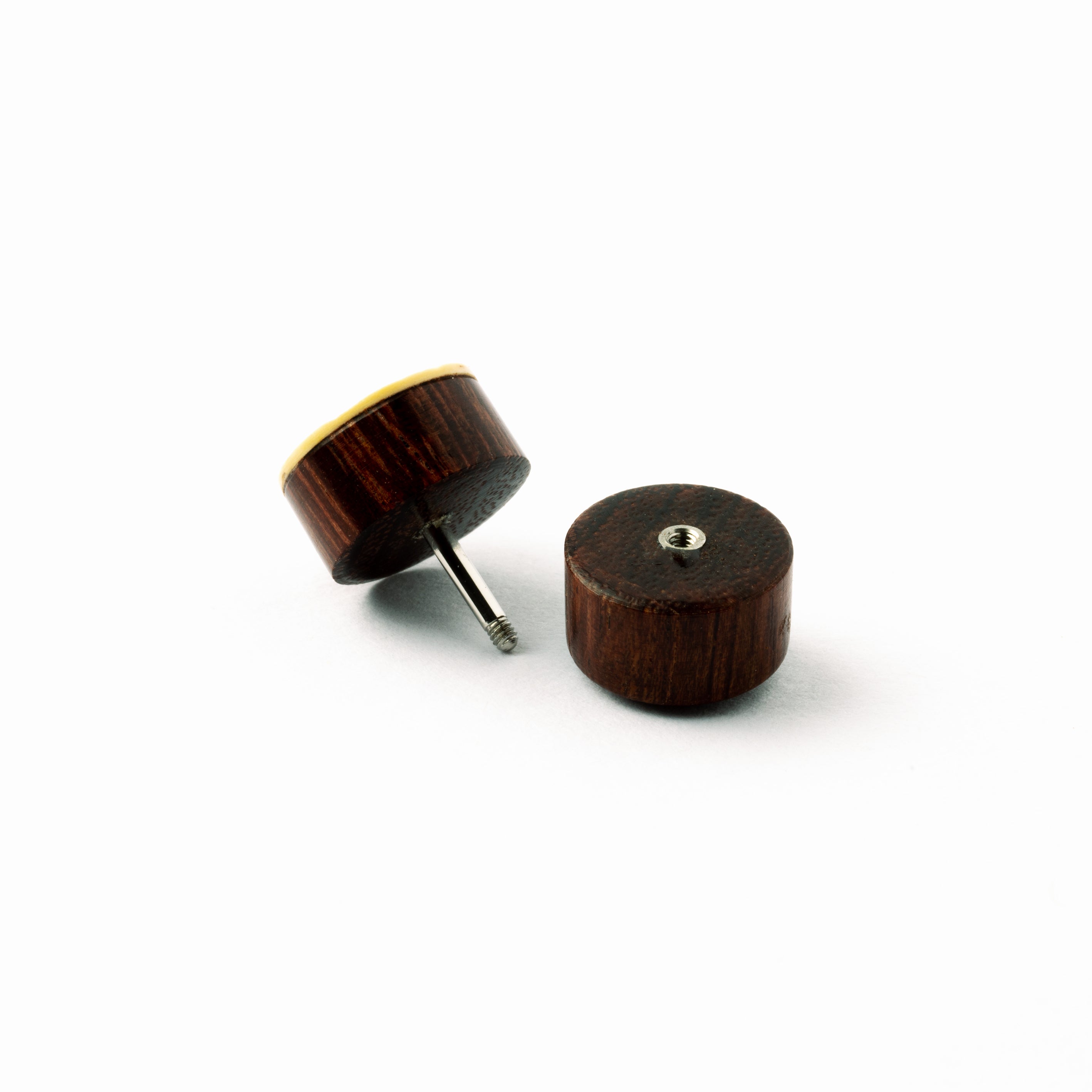 wood Flower of Life fake plugs gauge earrings right side view