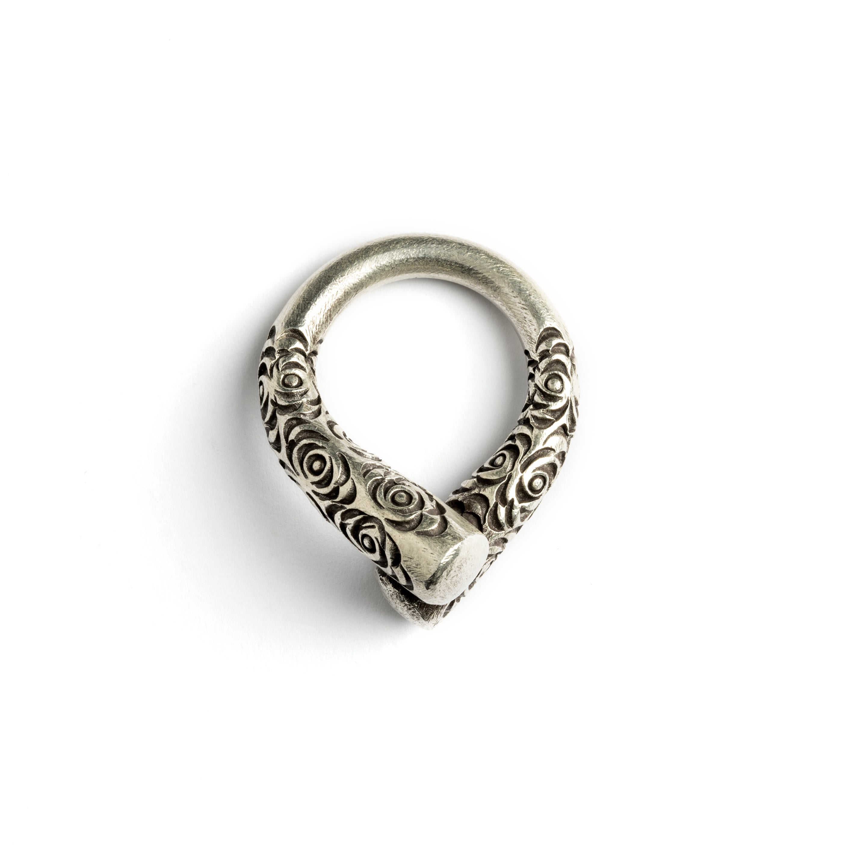 Carved Tribal Silver Ring side view