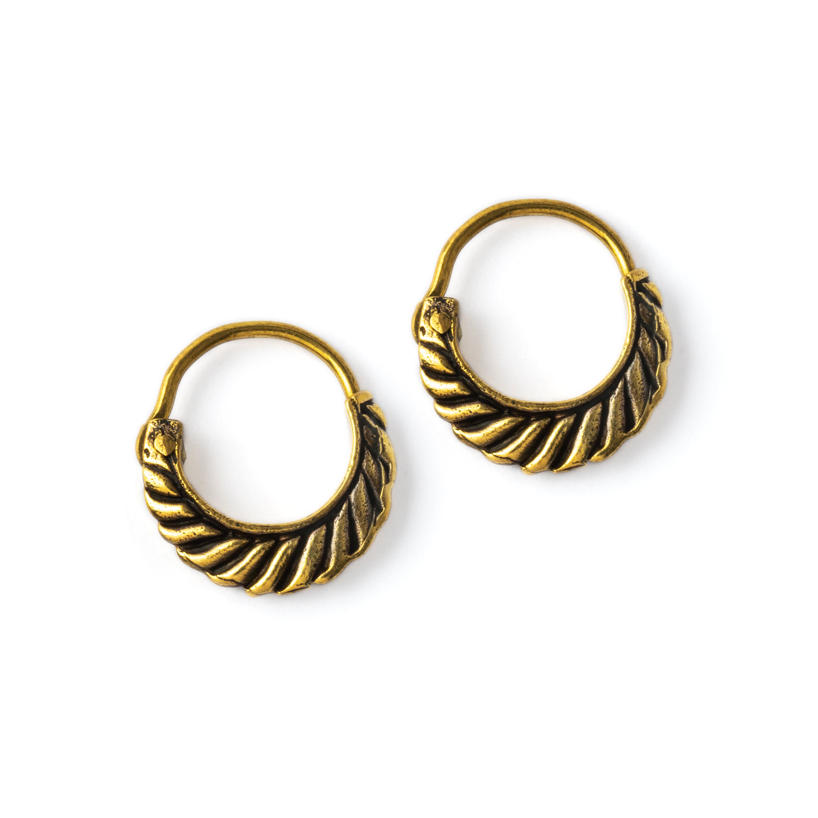 Chevron Brass Hoop Earrings frontal view