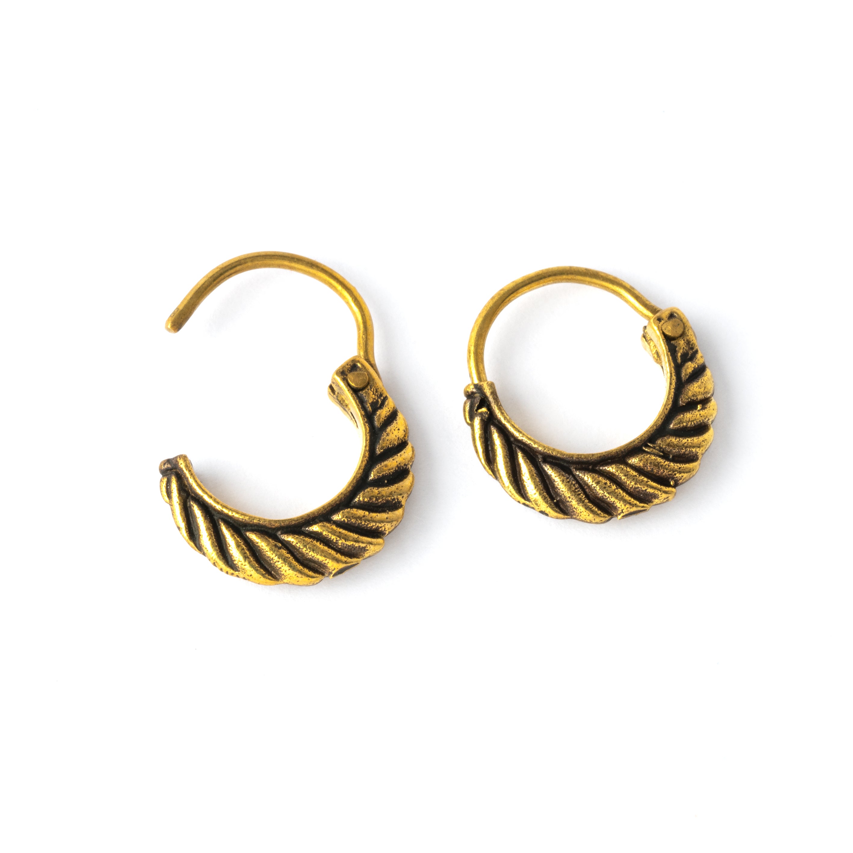 Chevron Brass Hoop Earrings open clasp view