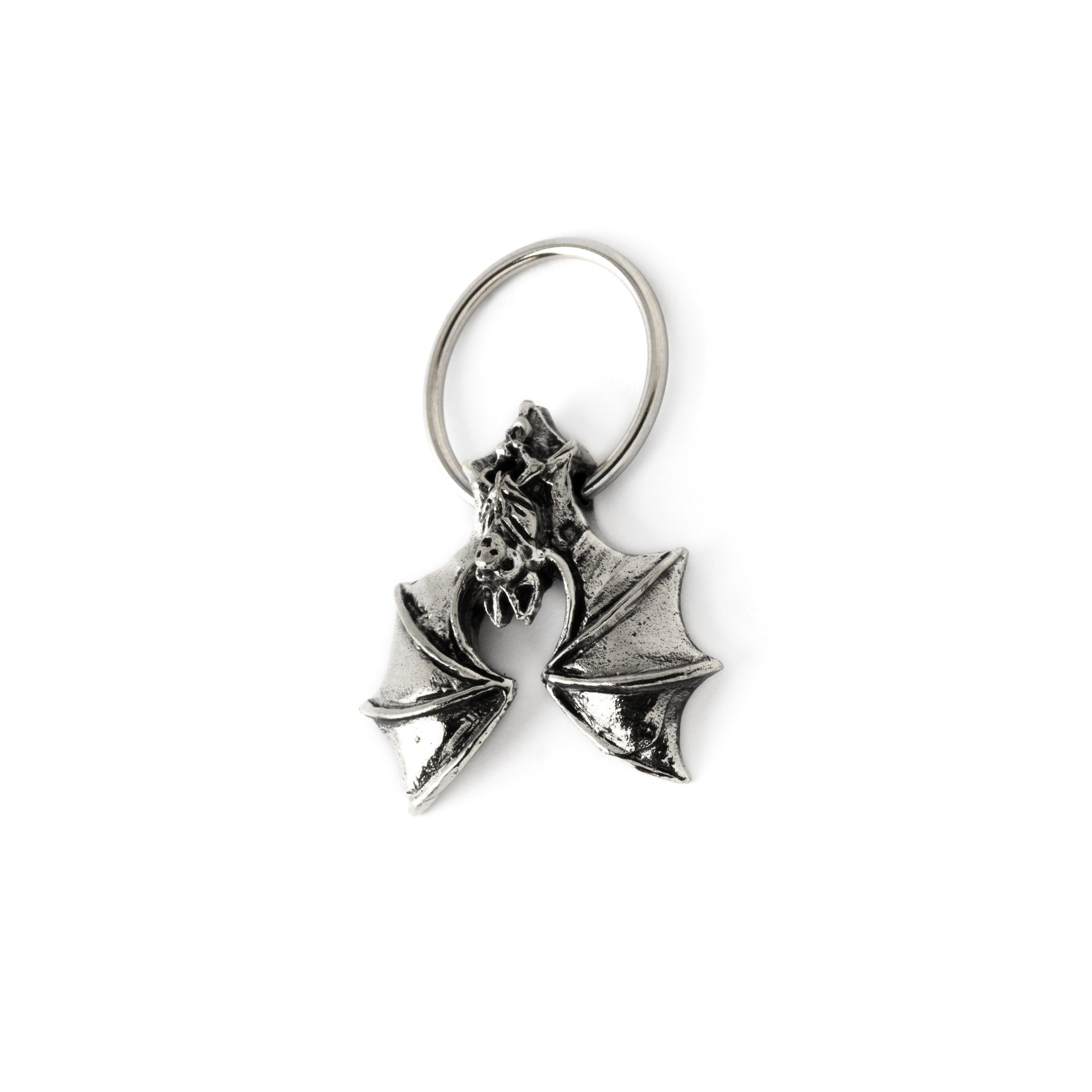 surgical steel finely detailed bat piercing ring left side view