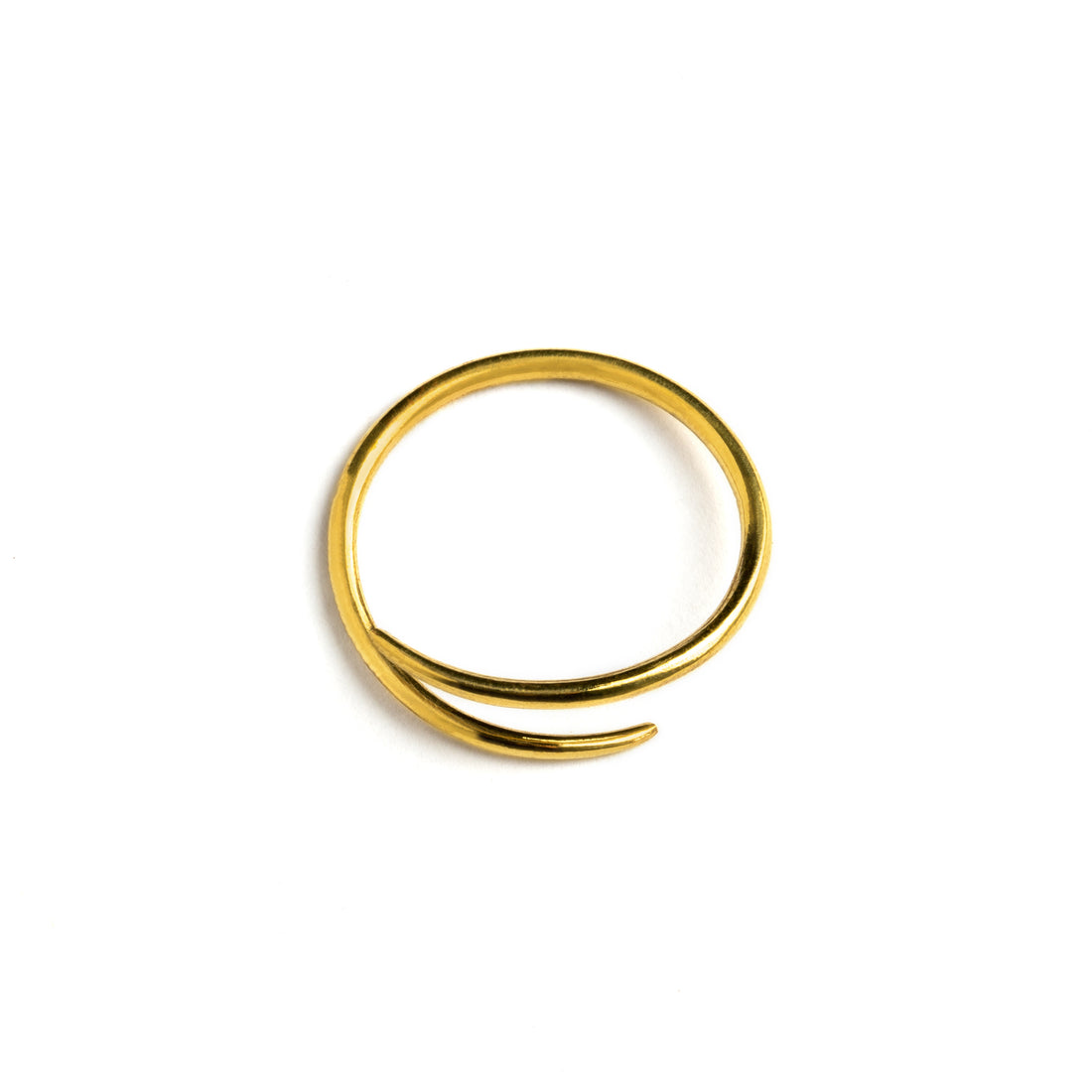 single golden brass wire circular hoop earring side view