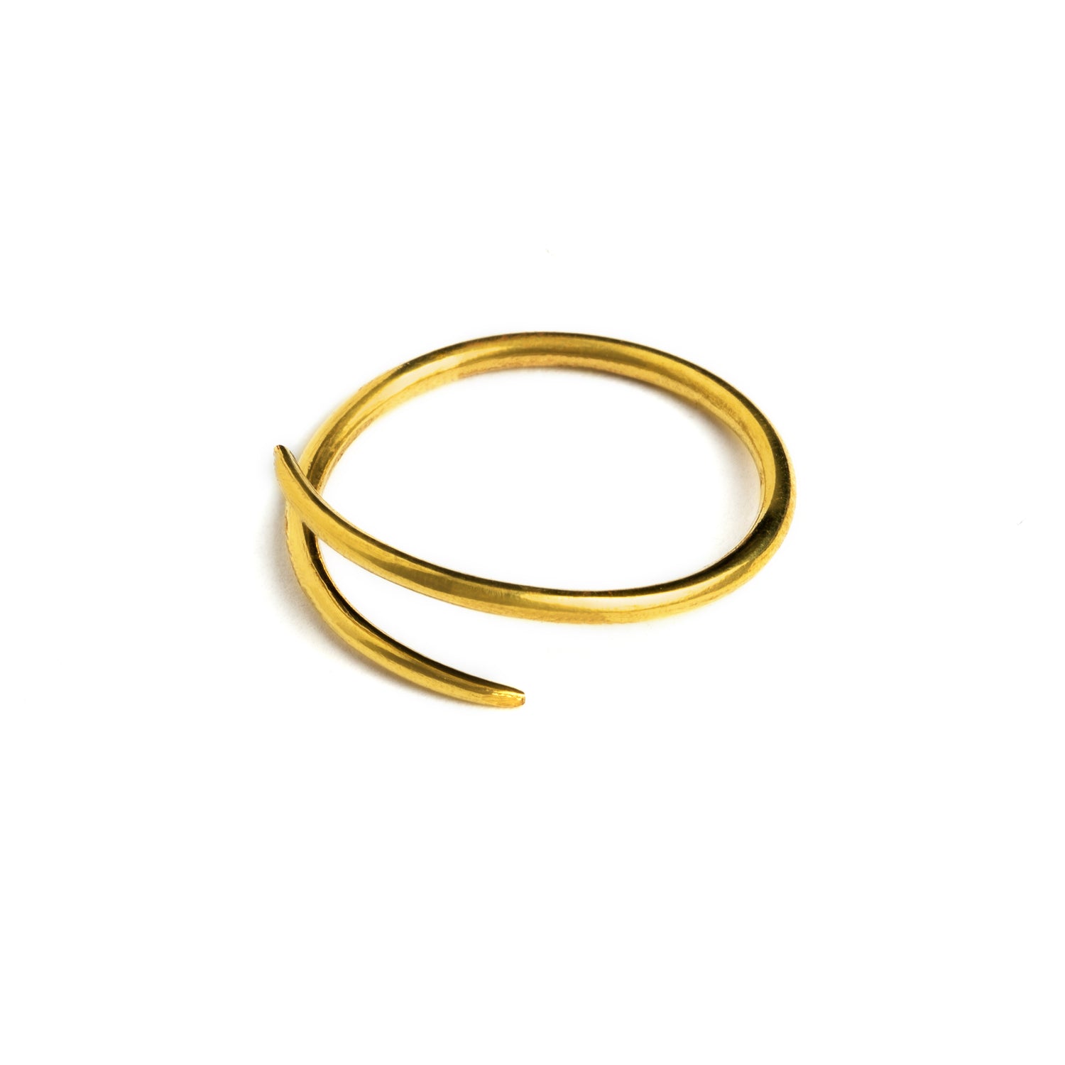 single golden brass wire circular hoop earring right side view