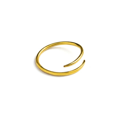 single golden brass wire circular hoop earring left side view