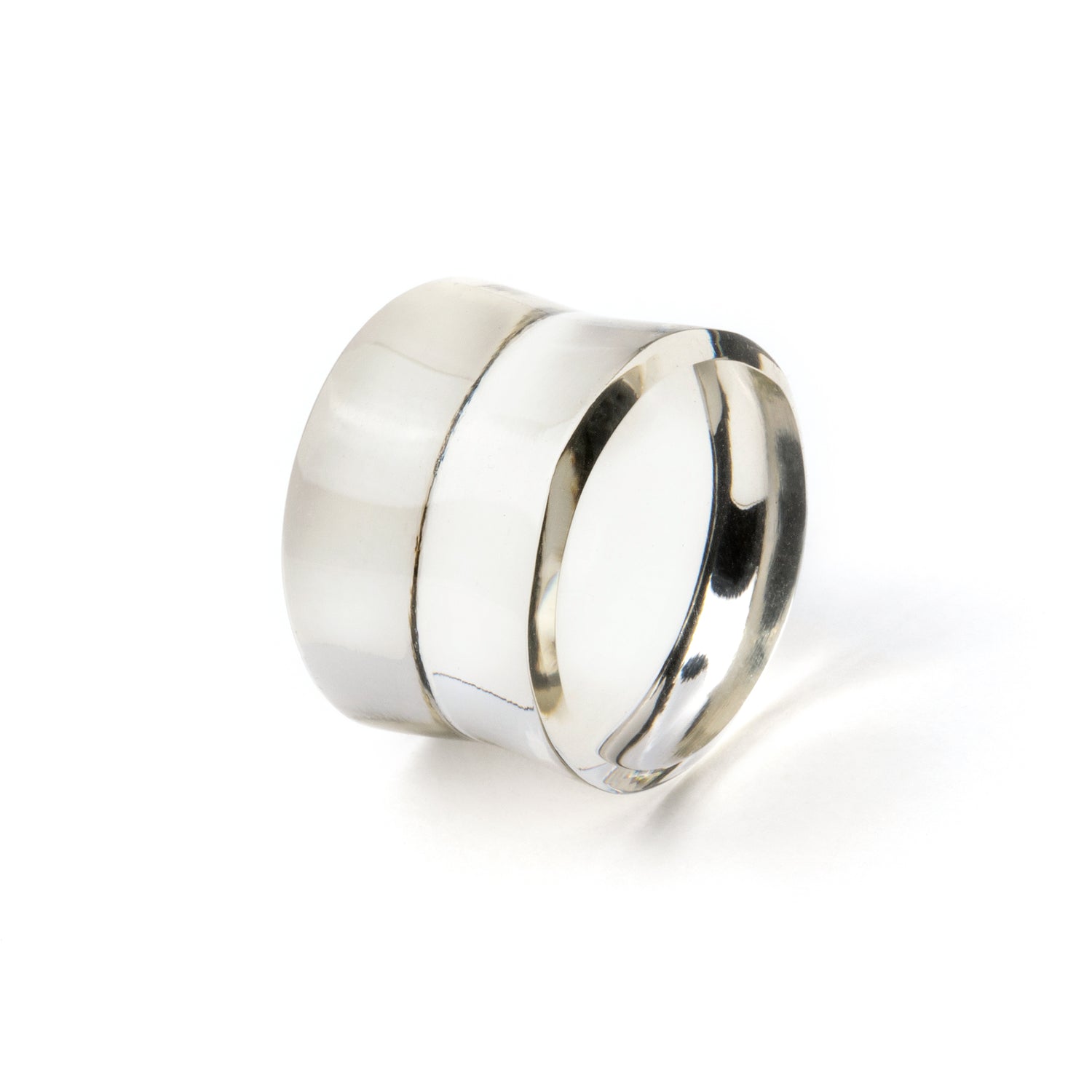 single Clear Volcanic Glass double flare ear plug right side view