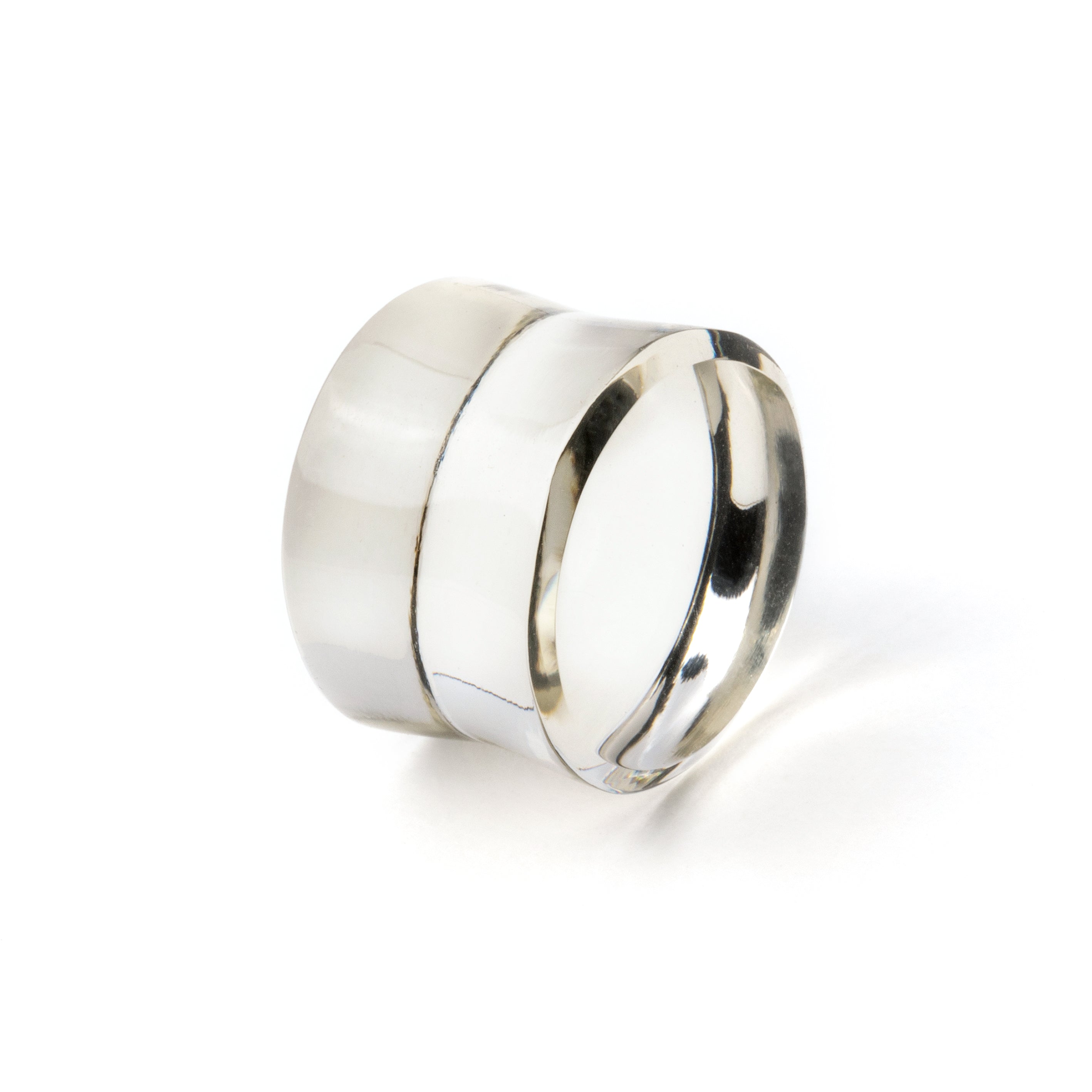 single Clear Volcanic Glass double flare ear plug right side view