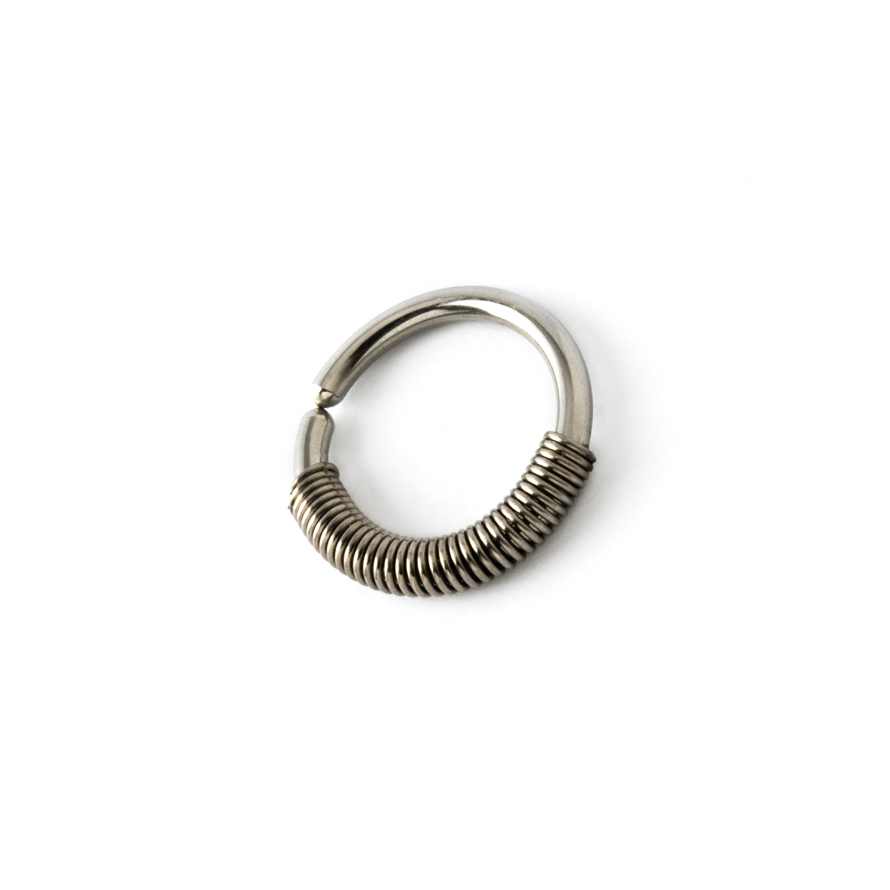 surgical steel seamless piercing ring with coiled wire ornament left side view