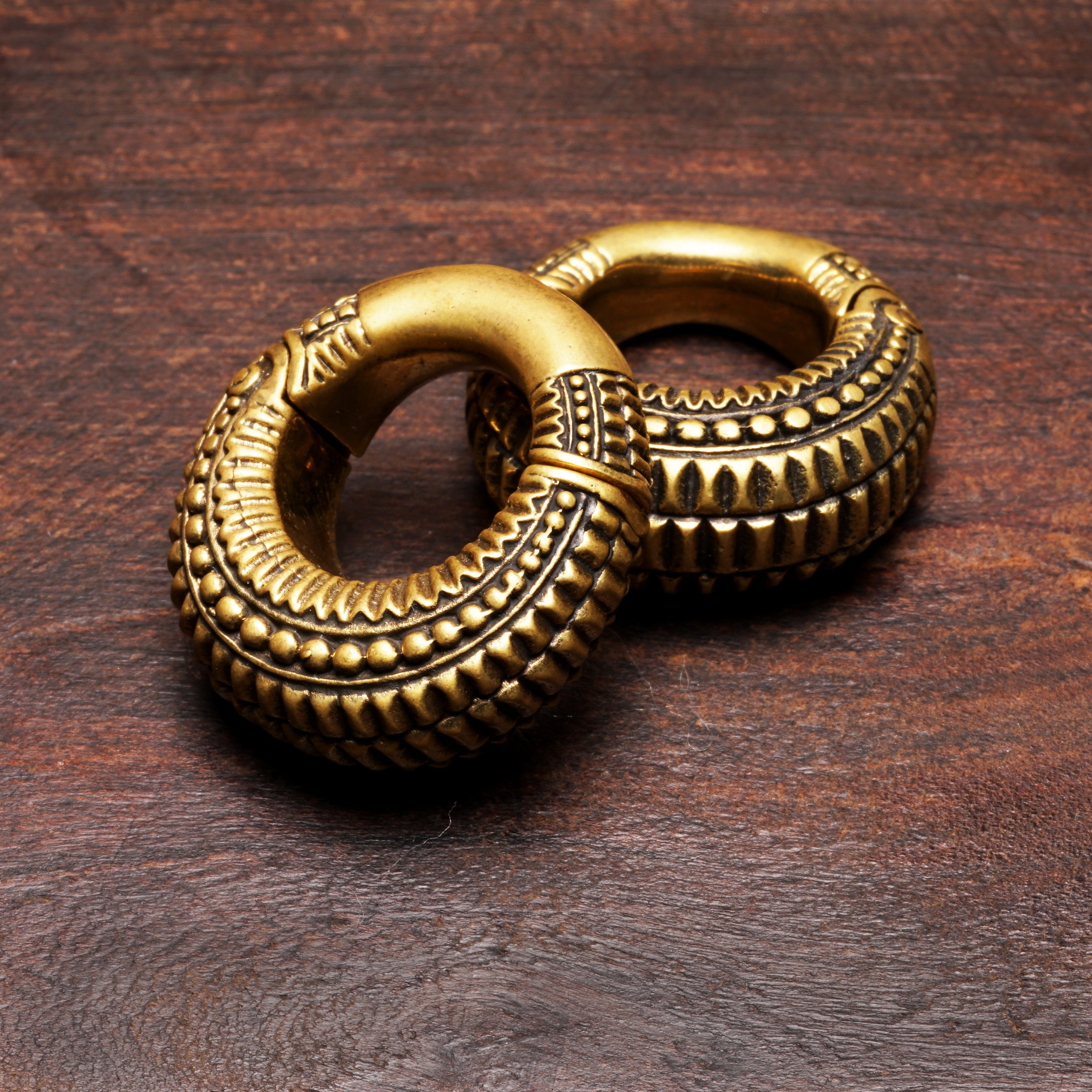 pair of 2g gold brass tribal ear weights hoops