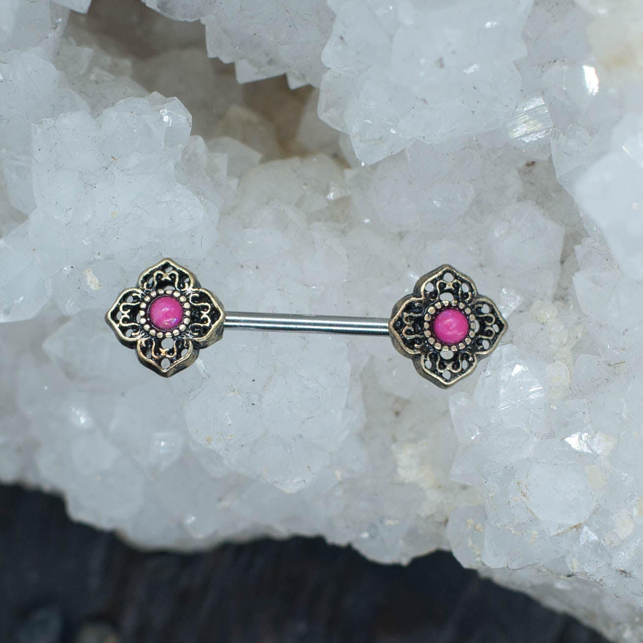 Barbell With Pink Stone