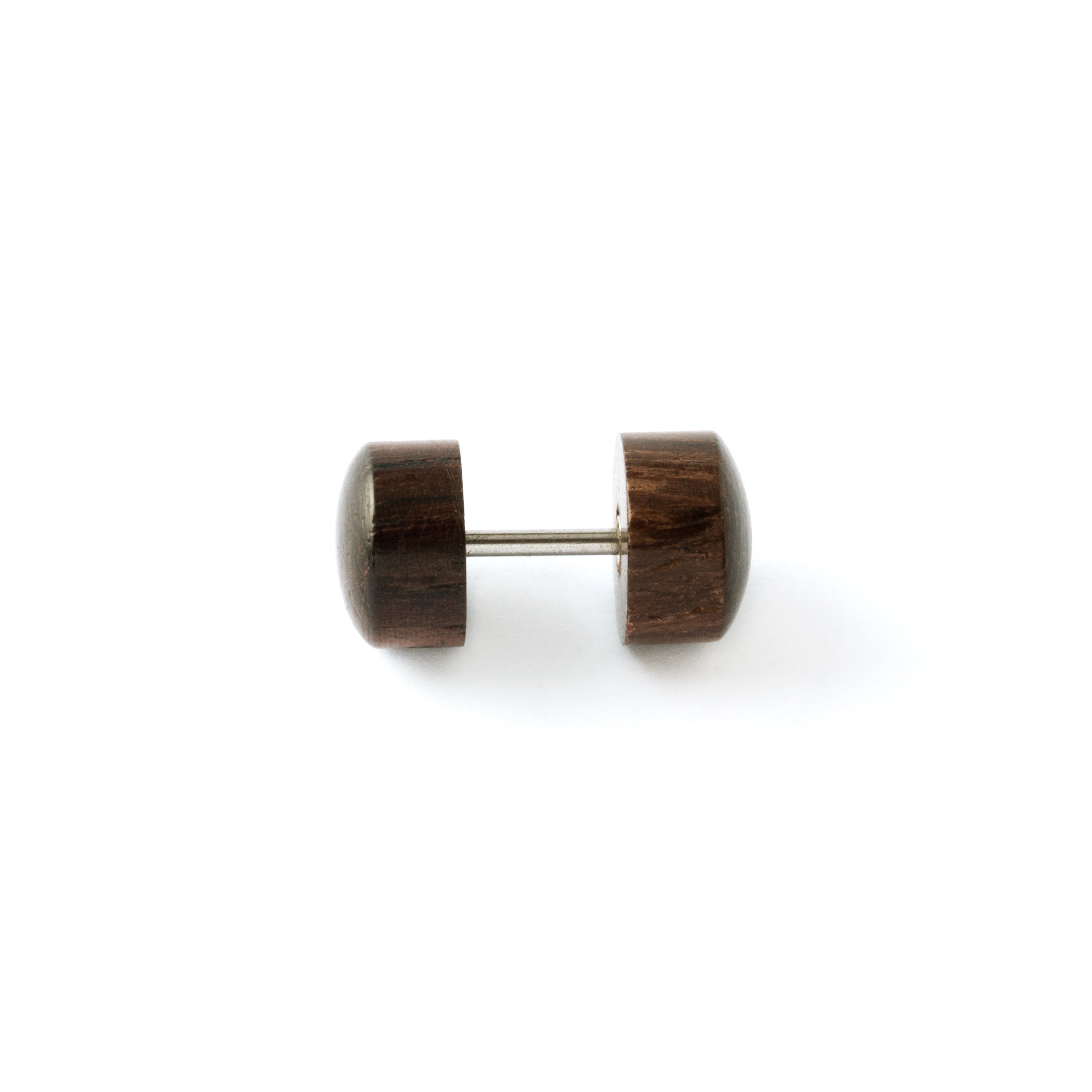 dark Narra wood fake plug earring side view