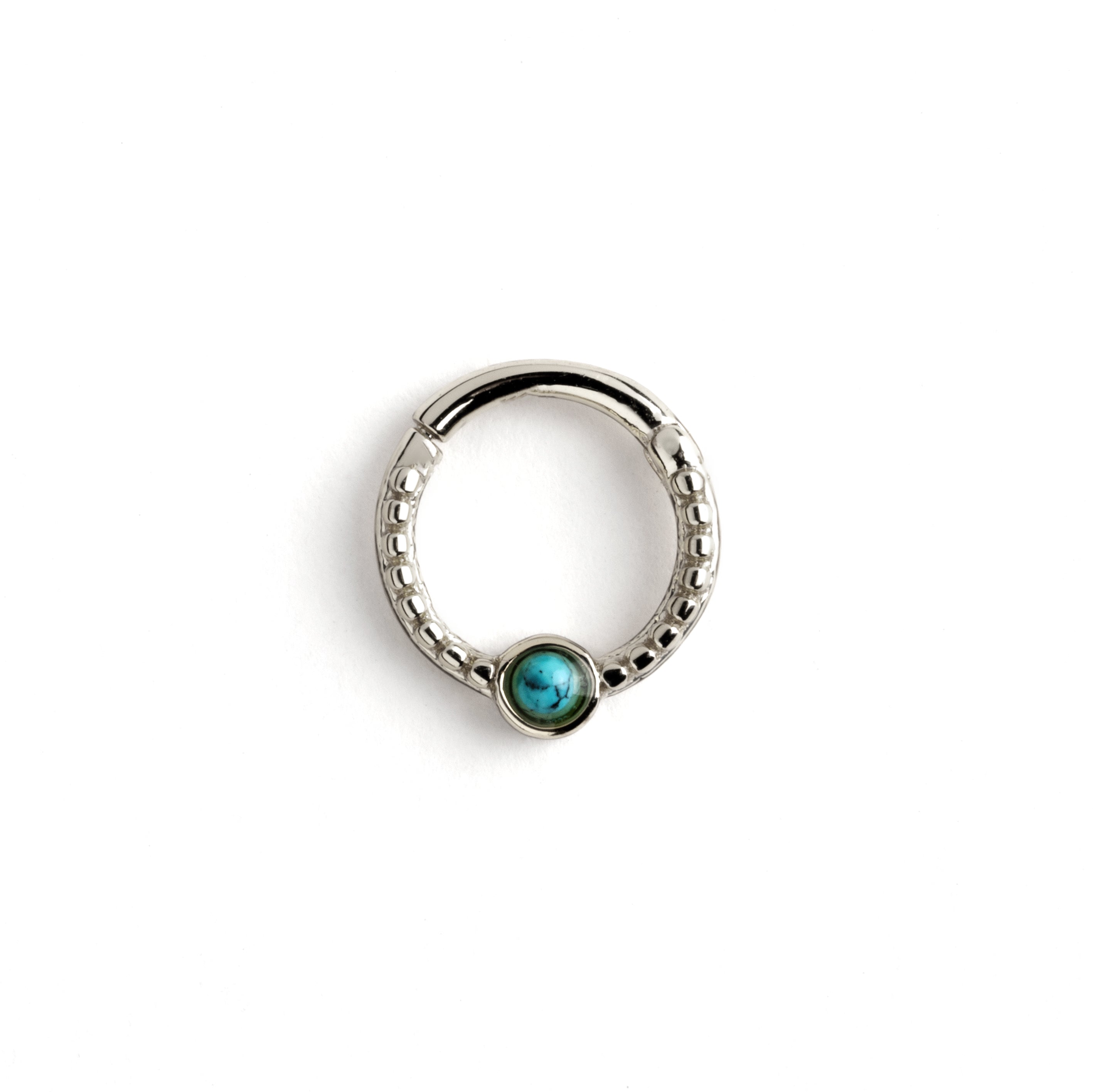 Dayaa surgical steel septum clicker with turquoise frontal view