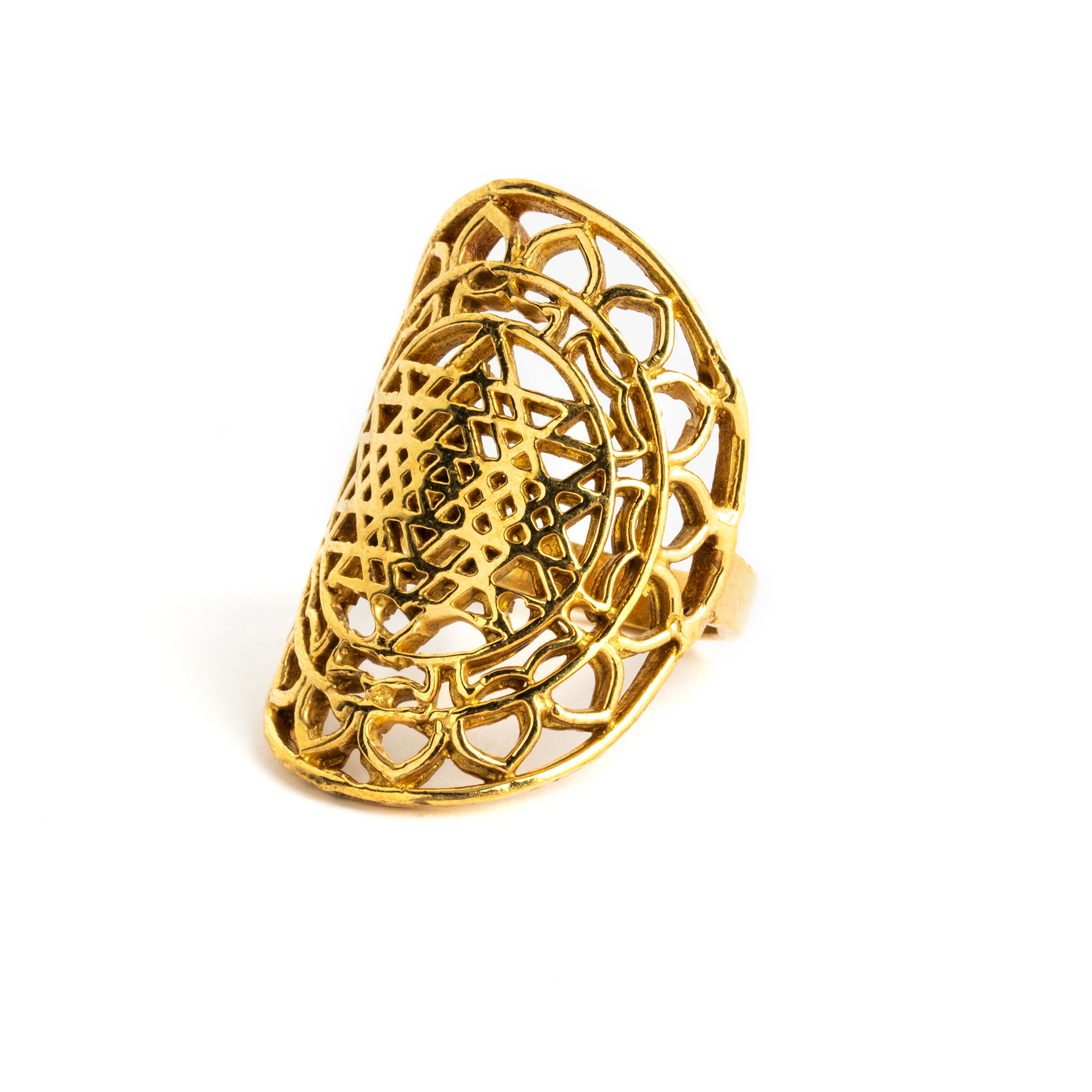 Sri Yantra Mandala Brass Ring right side view