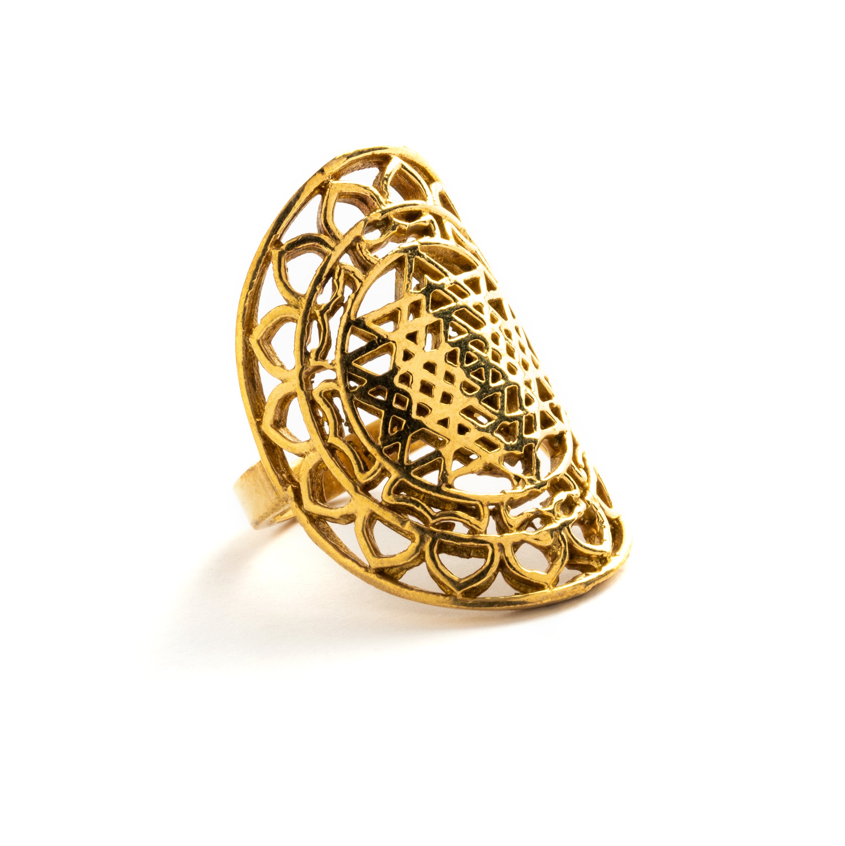 Sri Yantra Mandala Brass Ring left side view