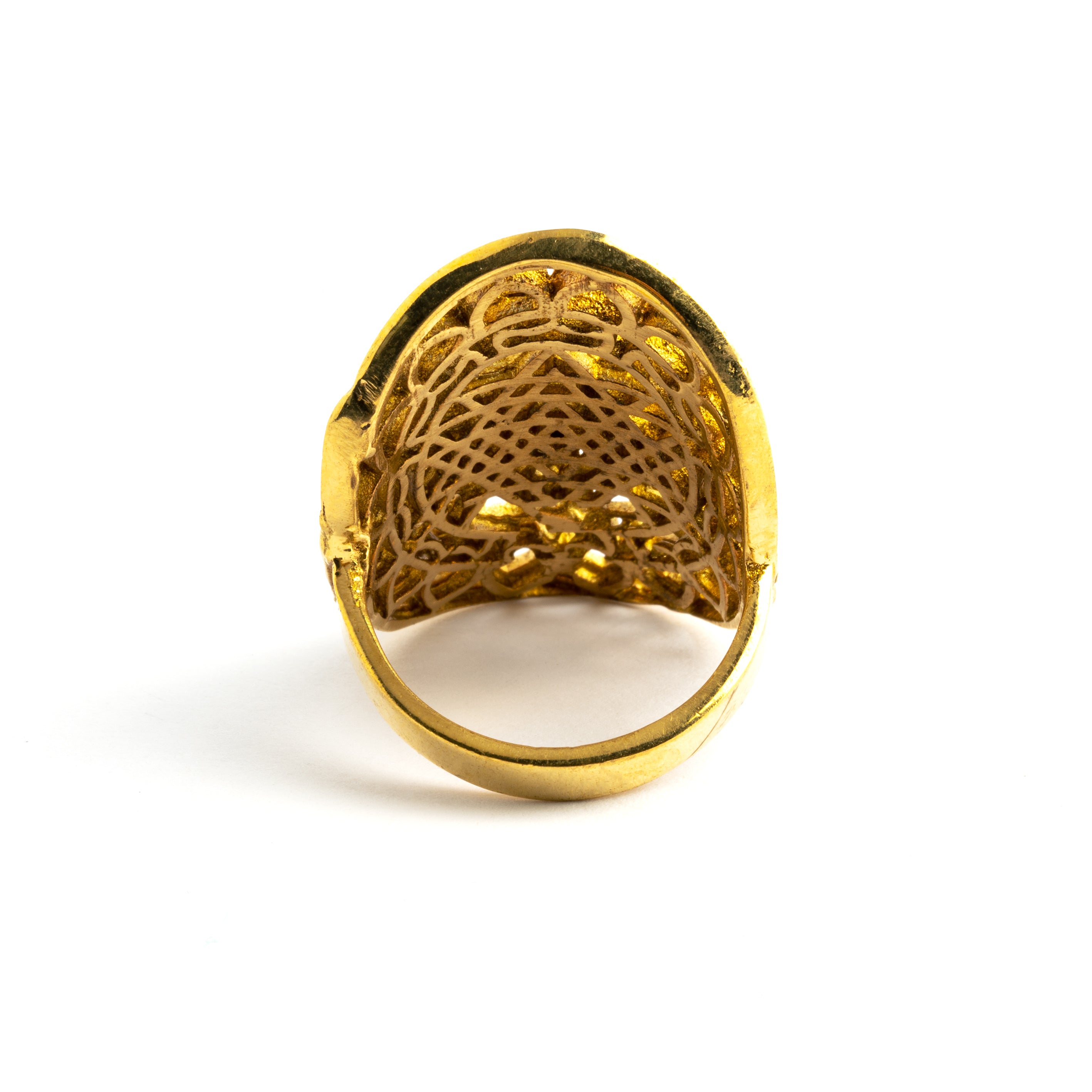 Sri Yantra Mandala Brass Ring back side view