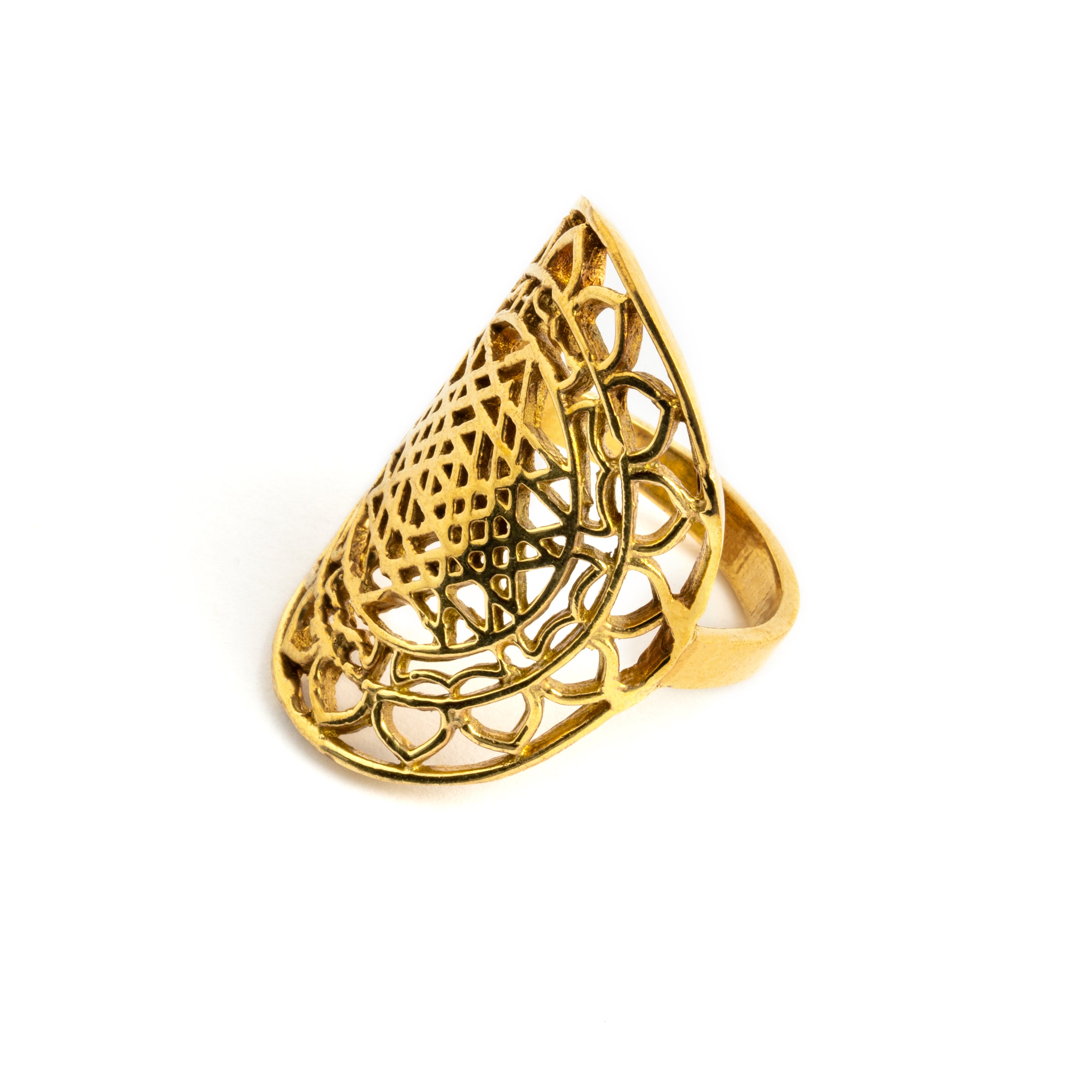 Sri Yantra Mandala Brass Ring right side view