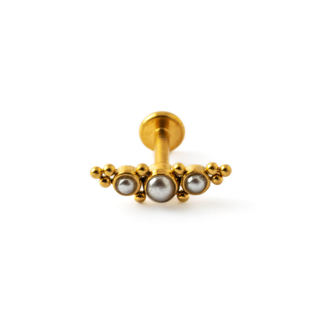 Deva Golden surgical steel Labret with Pearls frontal view