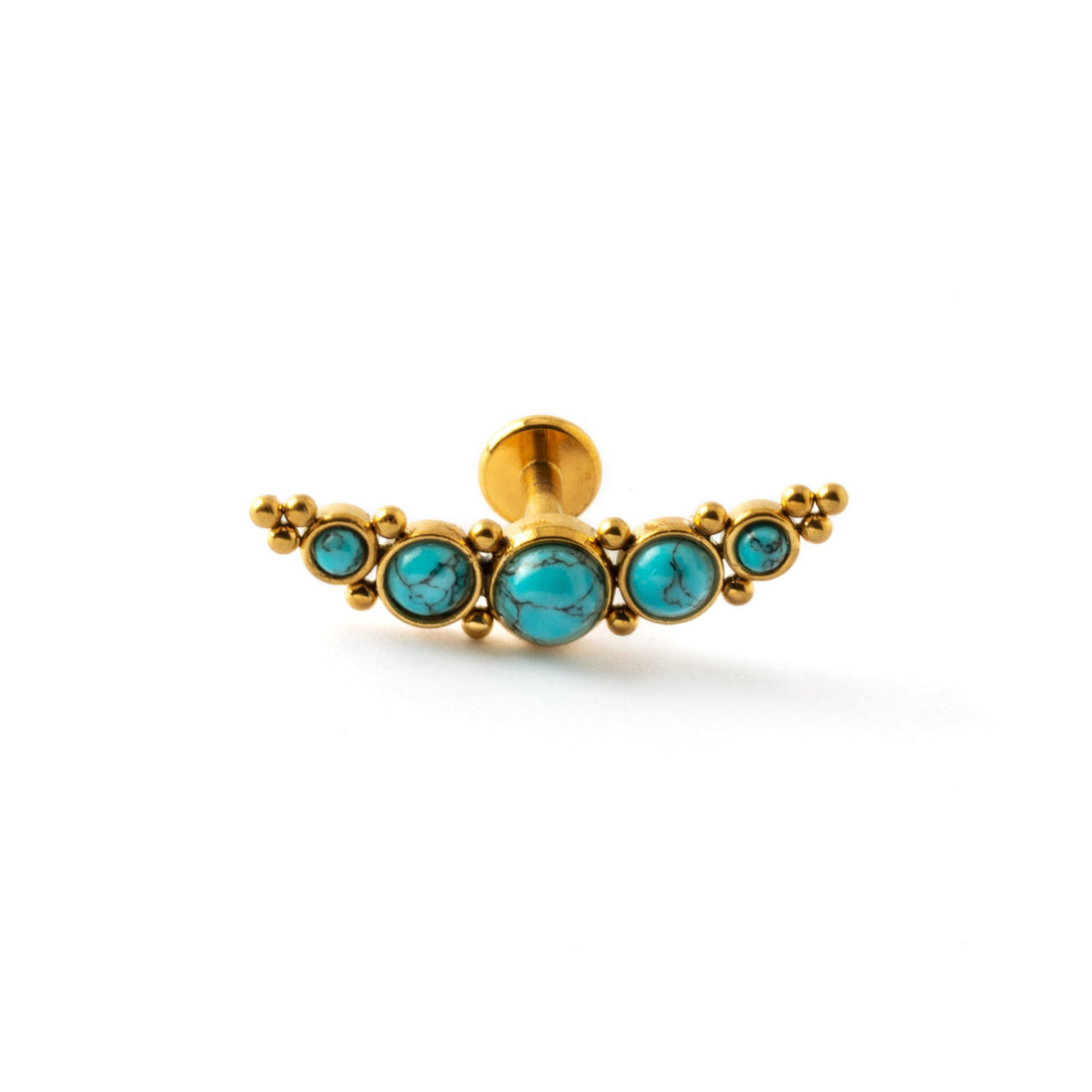 Deva golden labret with Turquoise frontal view