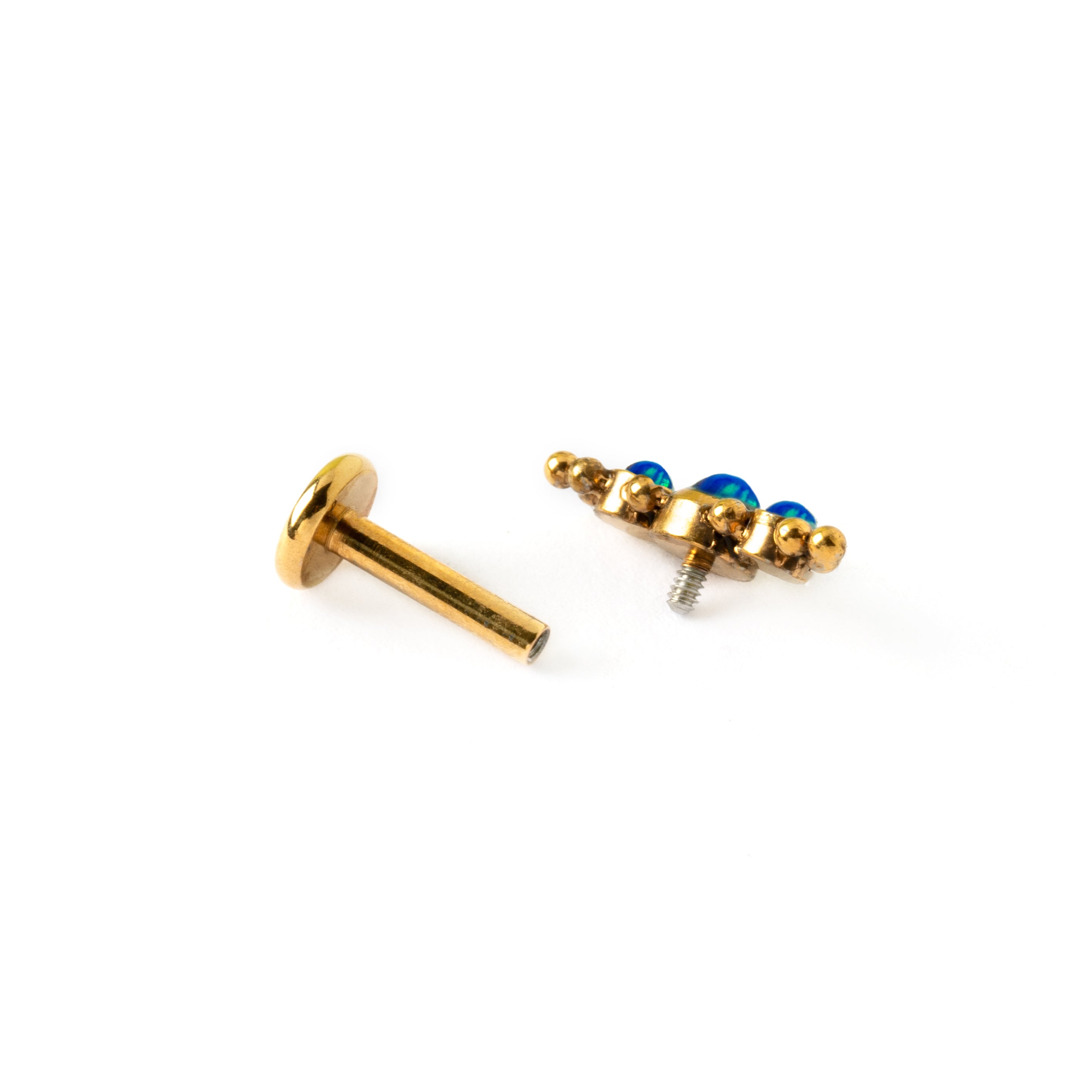 Copy of Deva Golden Labret with Blue Opal internally threaded closure view
