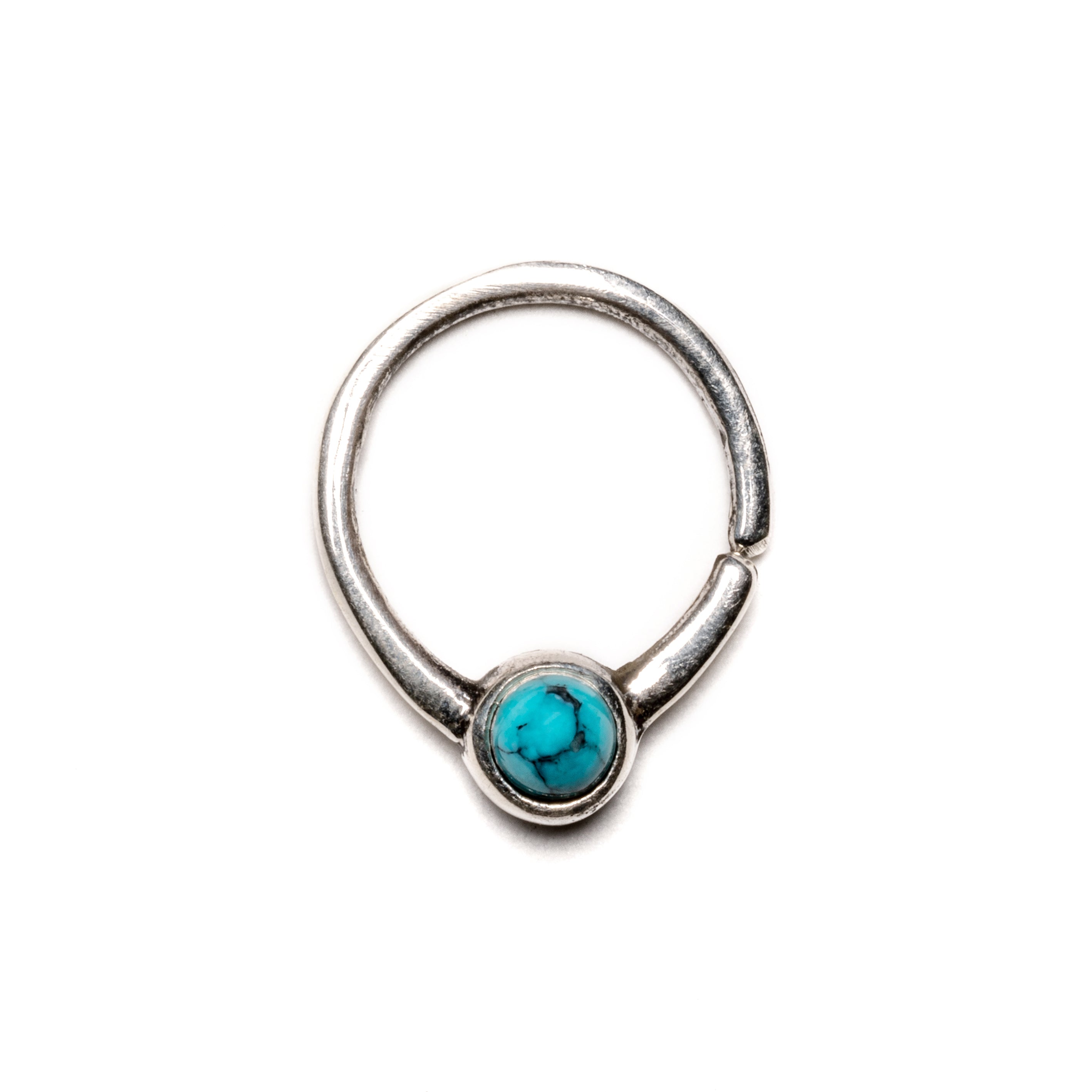 Devika silver septum ring with Turquoise frontal view