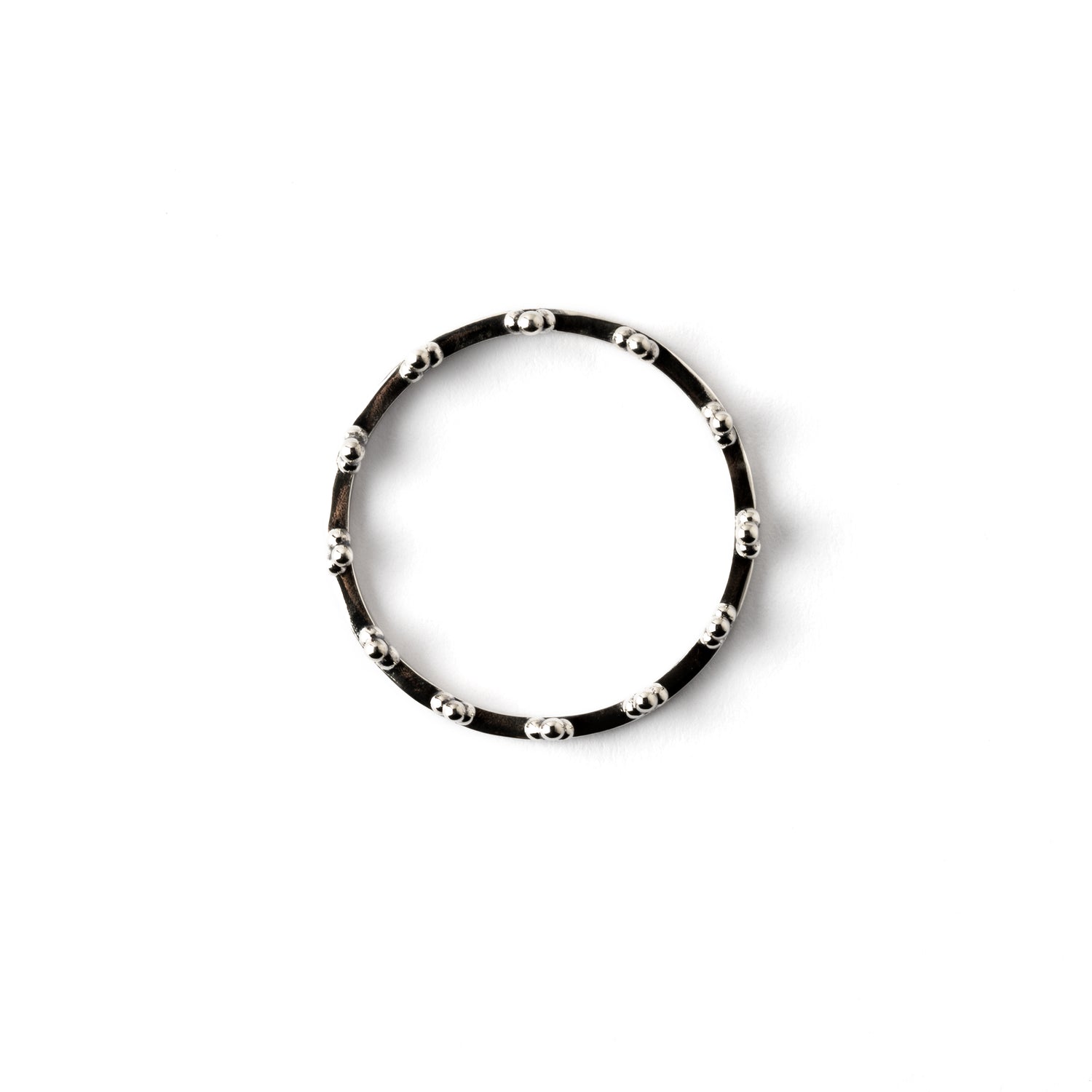 Indian inspired delicate silver ring with tiny spheres ornaments above view