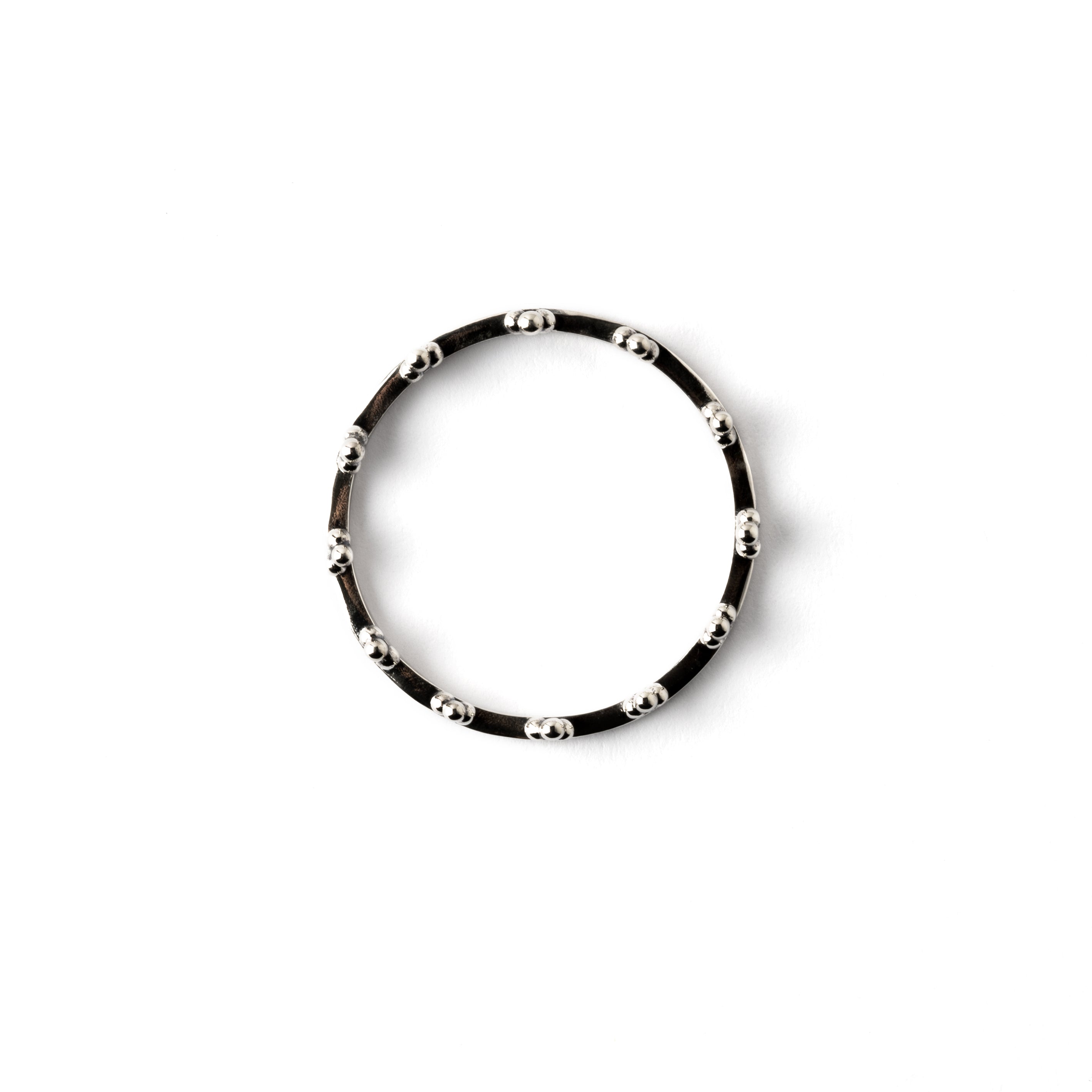 Indian inspired delicate silver ring with tiny spheres ornaments above view