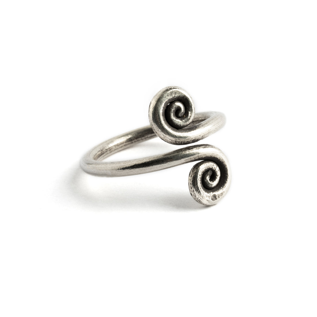 Tribal Silver Double Spiral Ring left side view