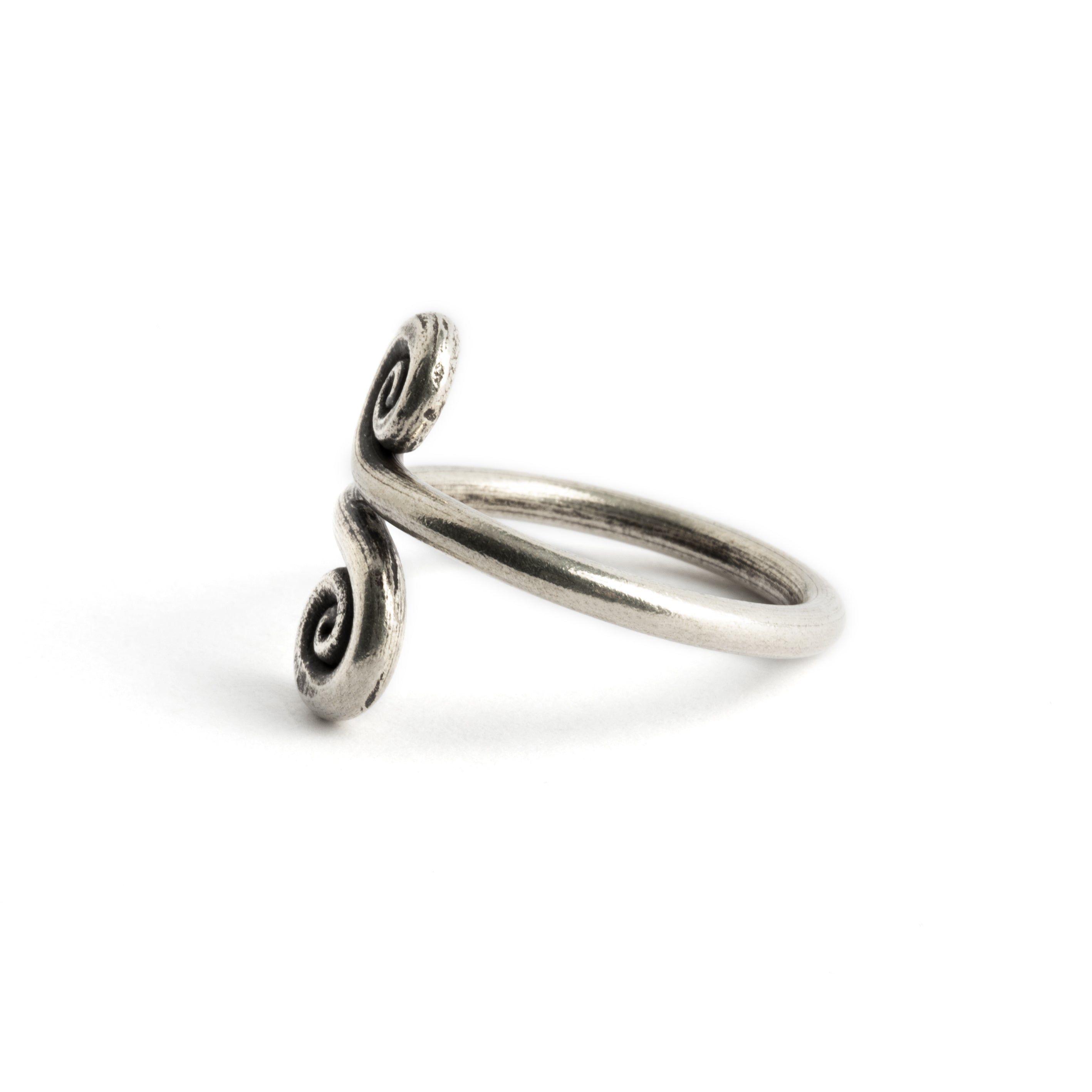 Tribal Silver Double Spiral Ring side view