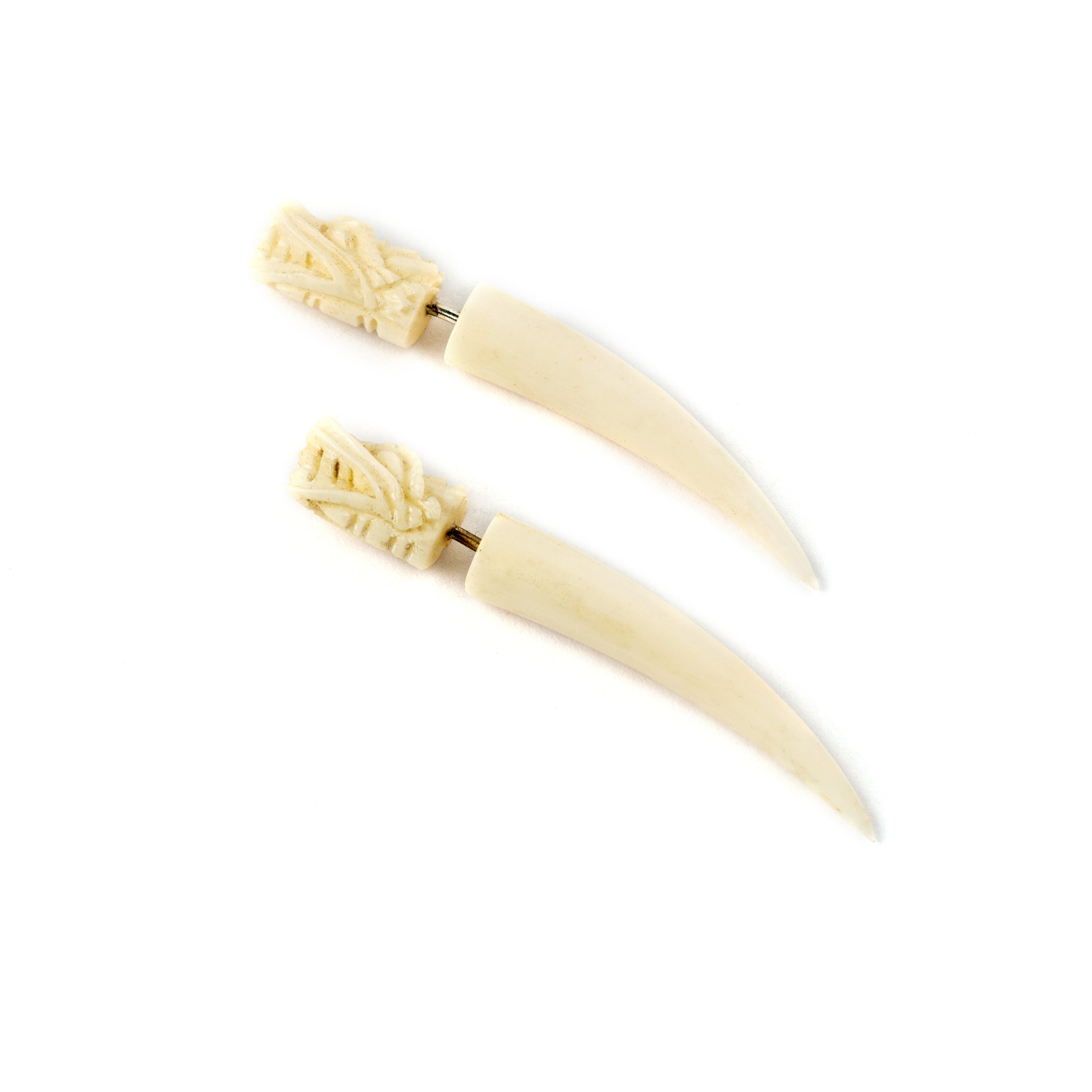 Tarakona Dragon fake gauge Earrings - bone