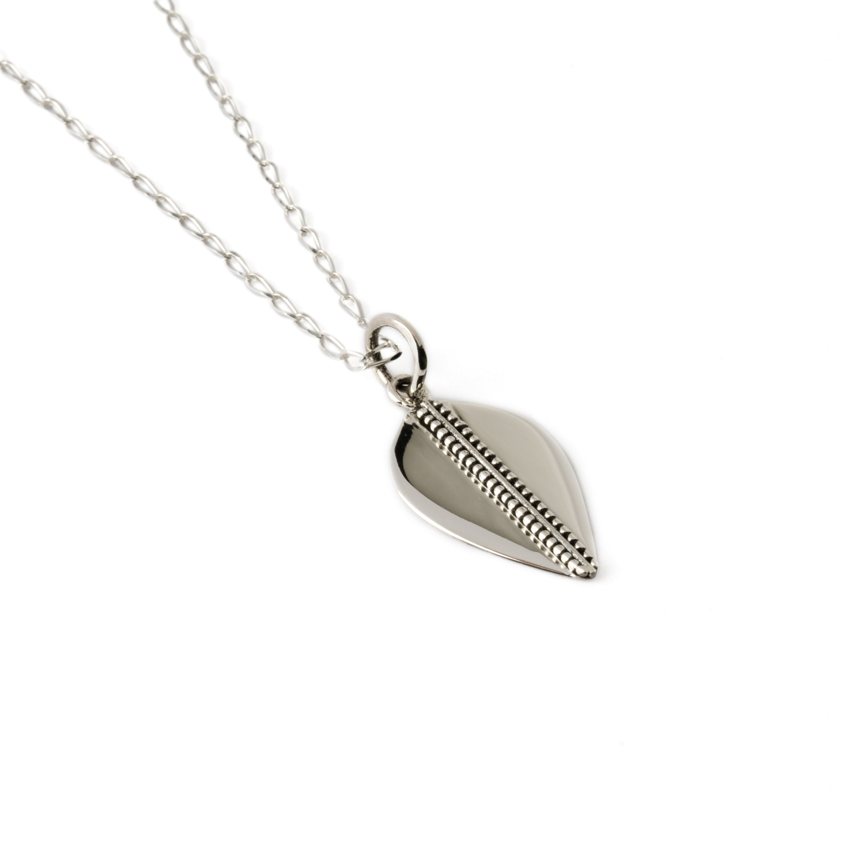 Drop silver charm necklace right side view