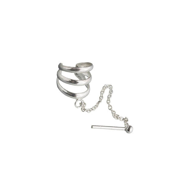Three Lines Silver Ear Cuff With Chained Stud